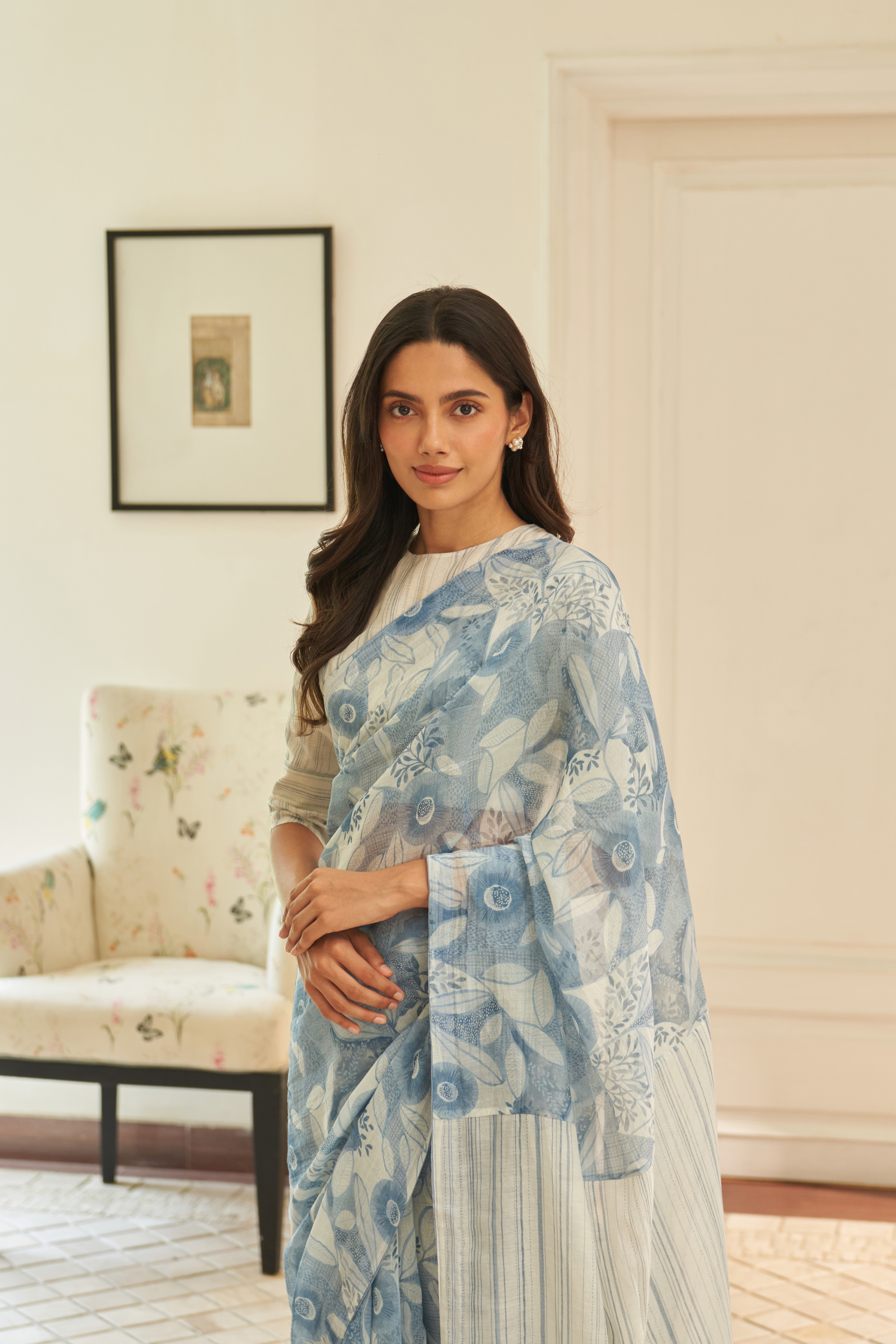 Powder Blue Floral Saree