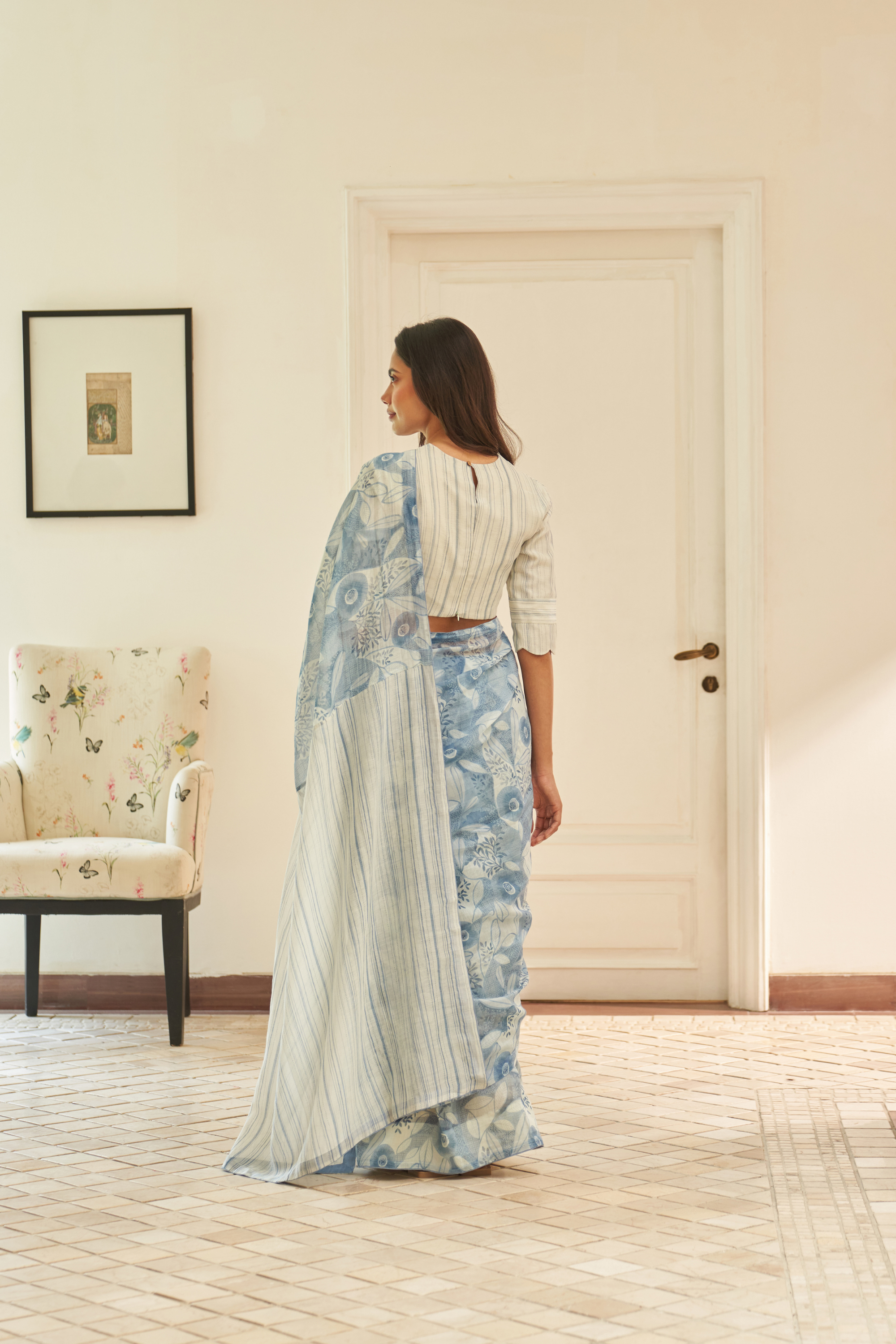 Powder Blue Floral Saree