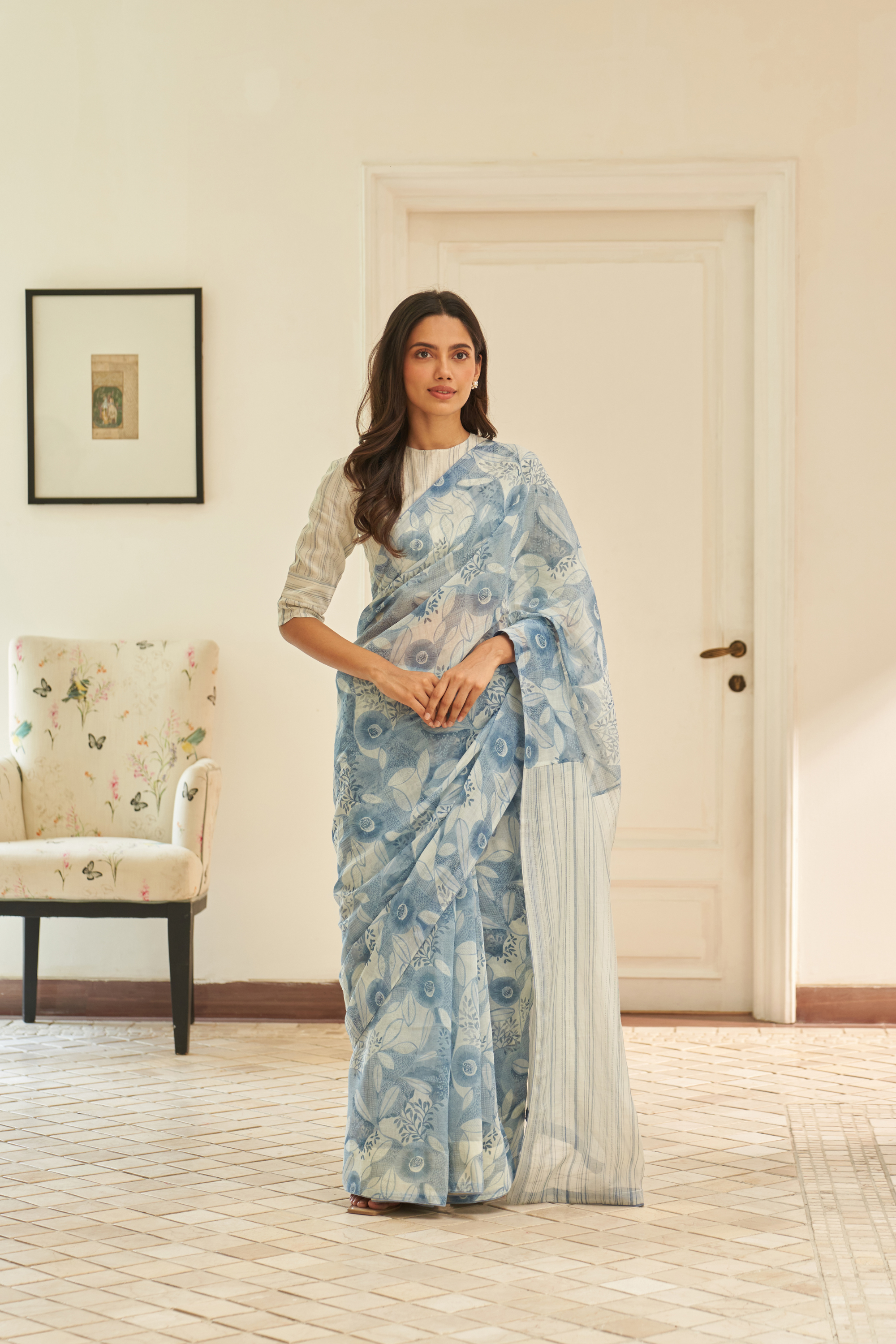 Powder Blue Floral Saree