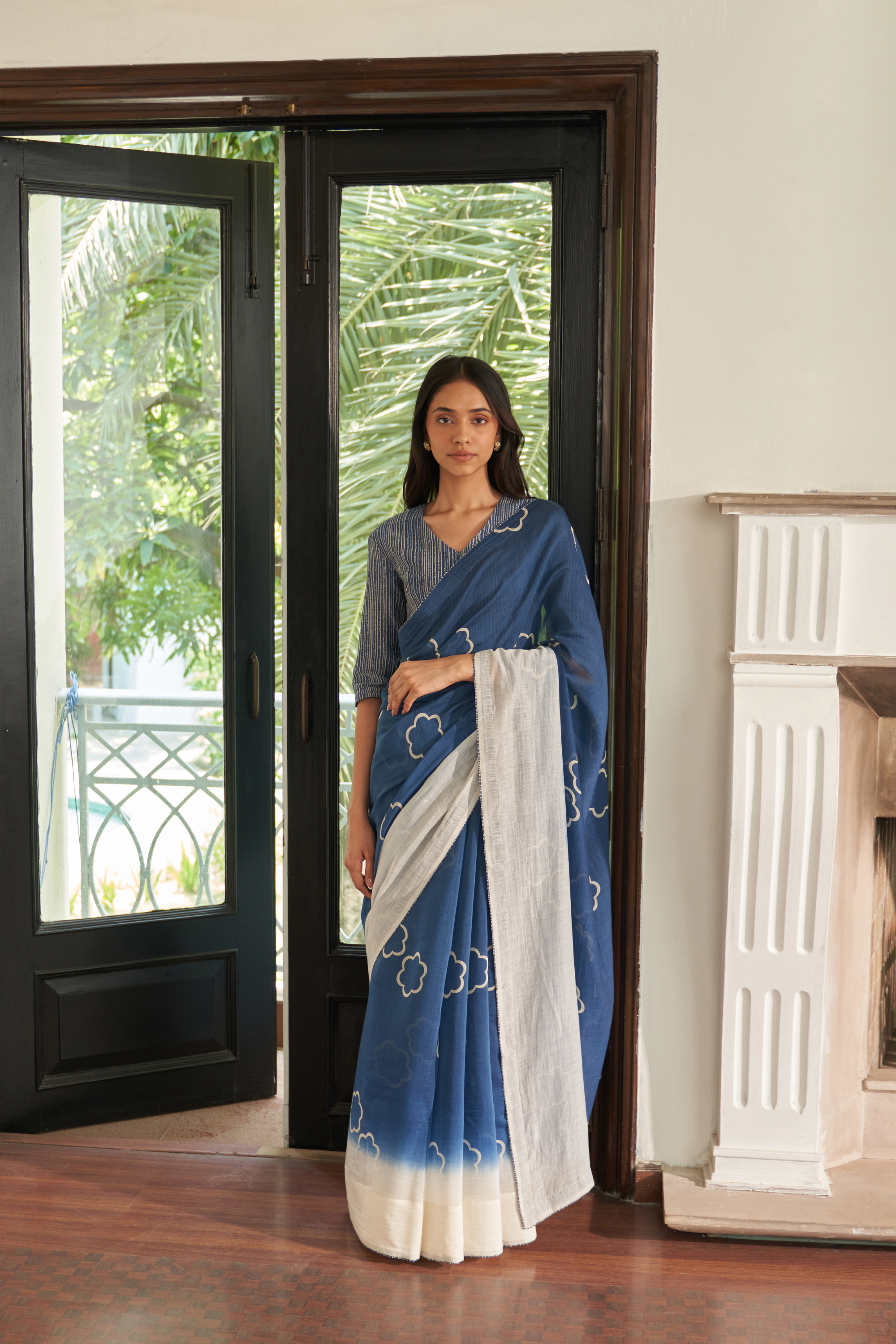 Ocean Blue Floral Saree