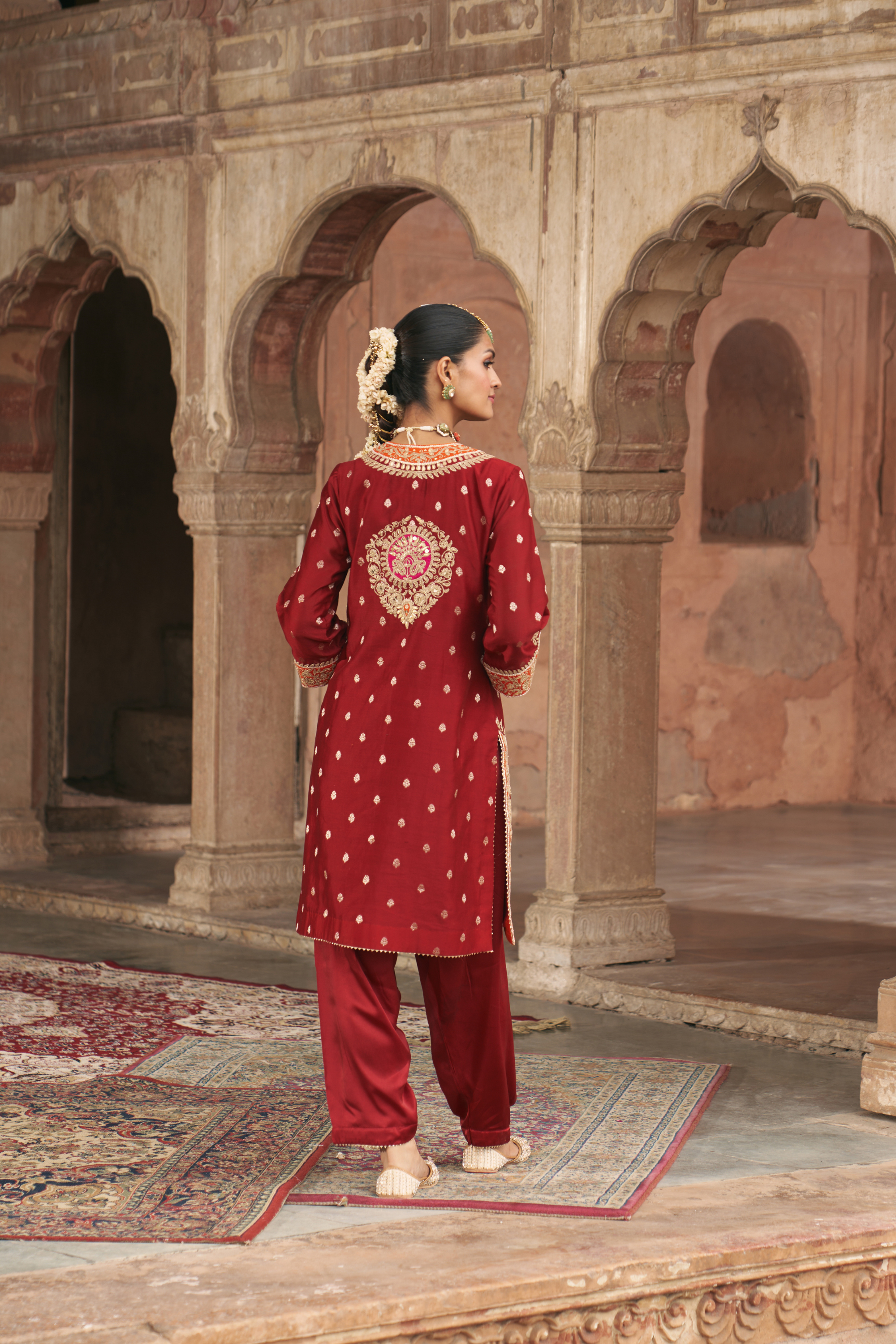 Anila - Deep Red Short Kurta Set
