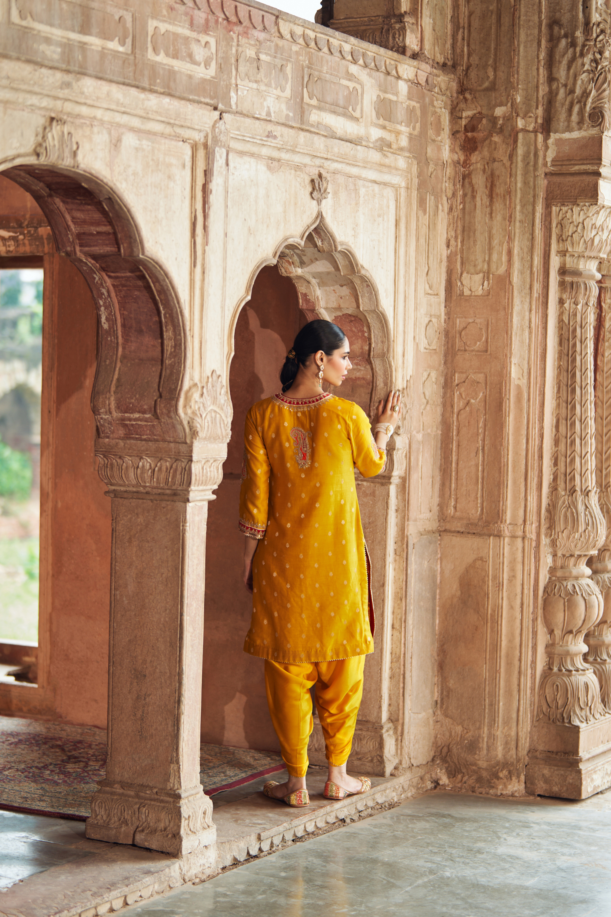 Fahmida - Mustard Short Kurta Set