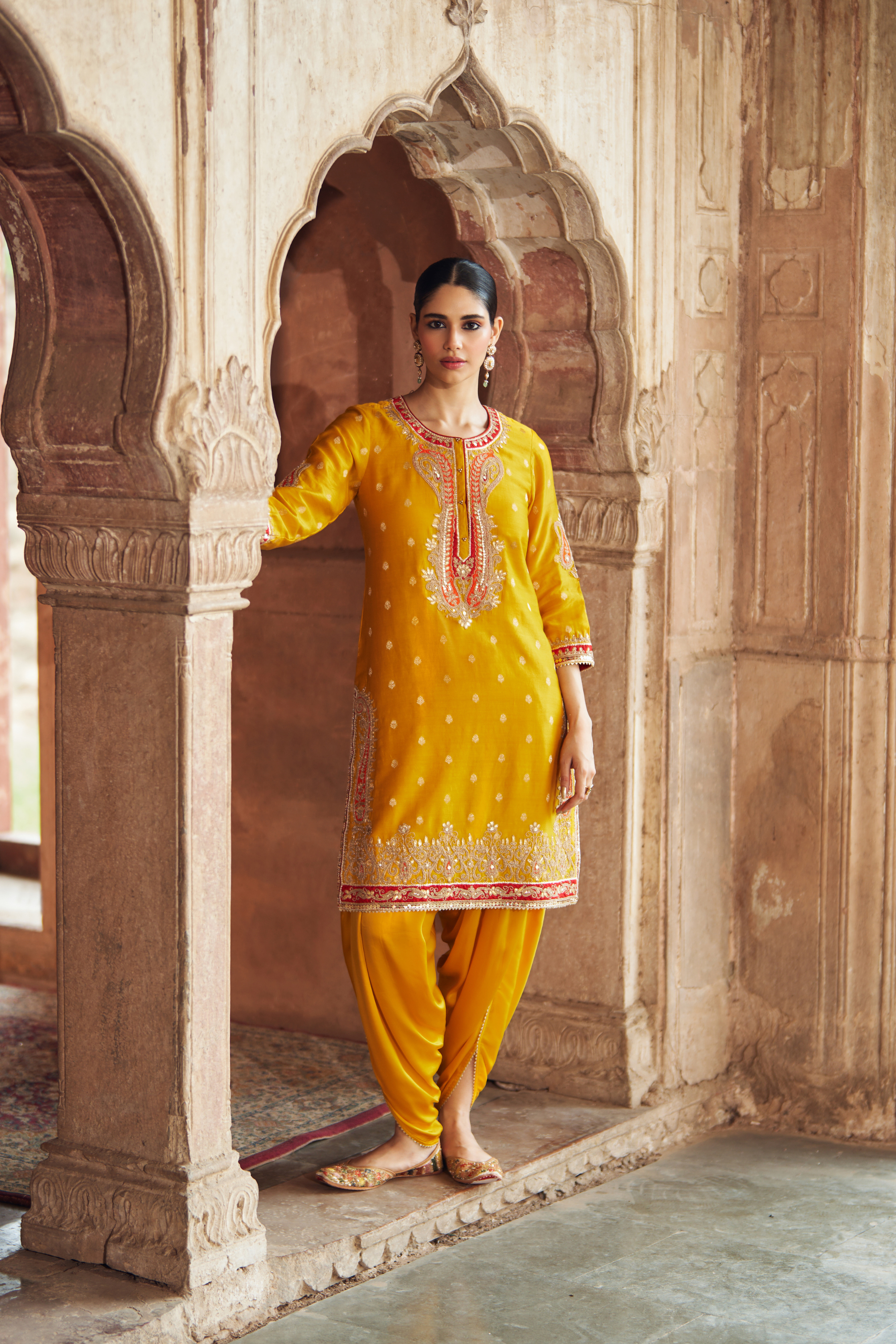 Fahmida - Mustard Short Kurta Set