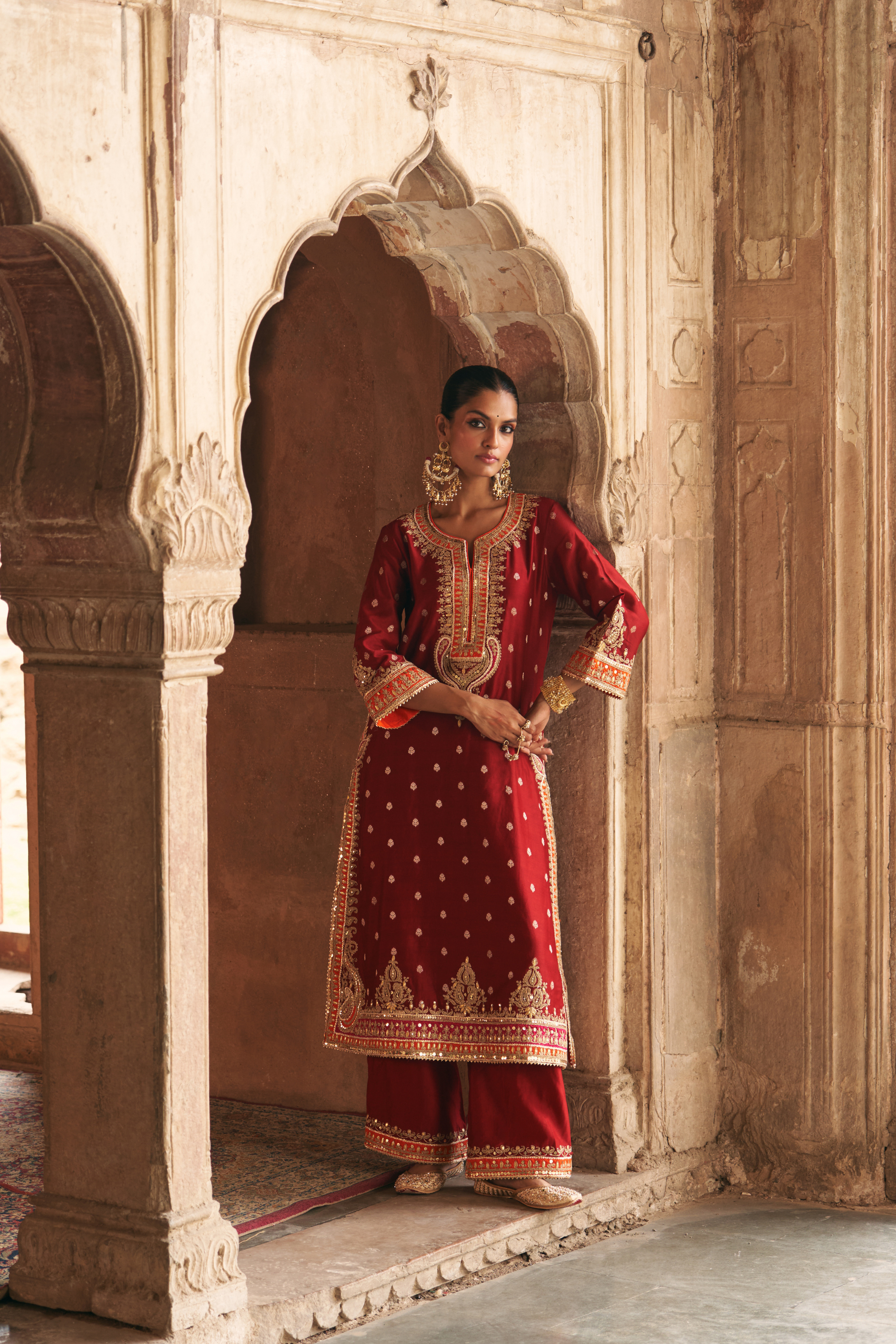 Sumaira - Deep Red Long Kurta Set