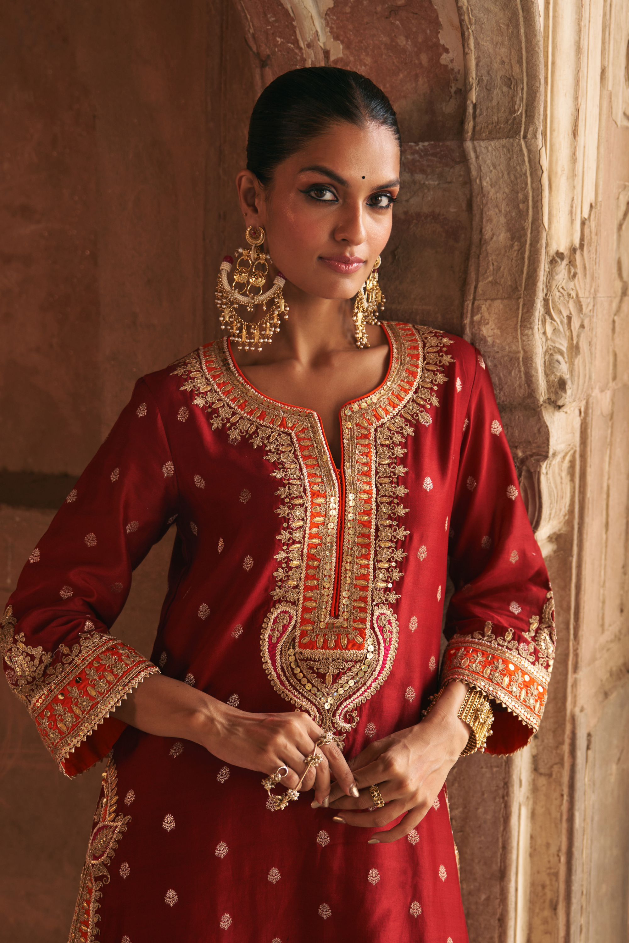 Sumaira - Deep Red Long Kurta Set