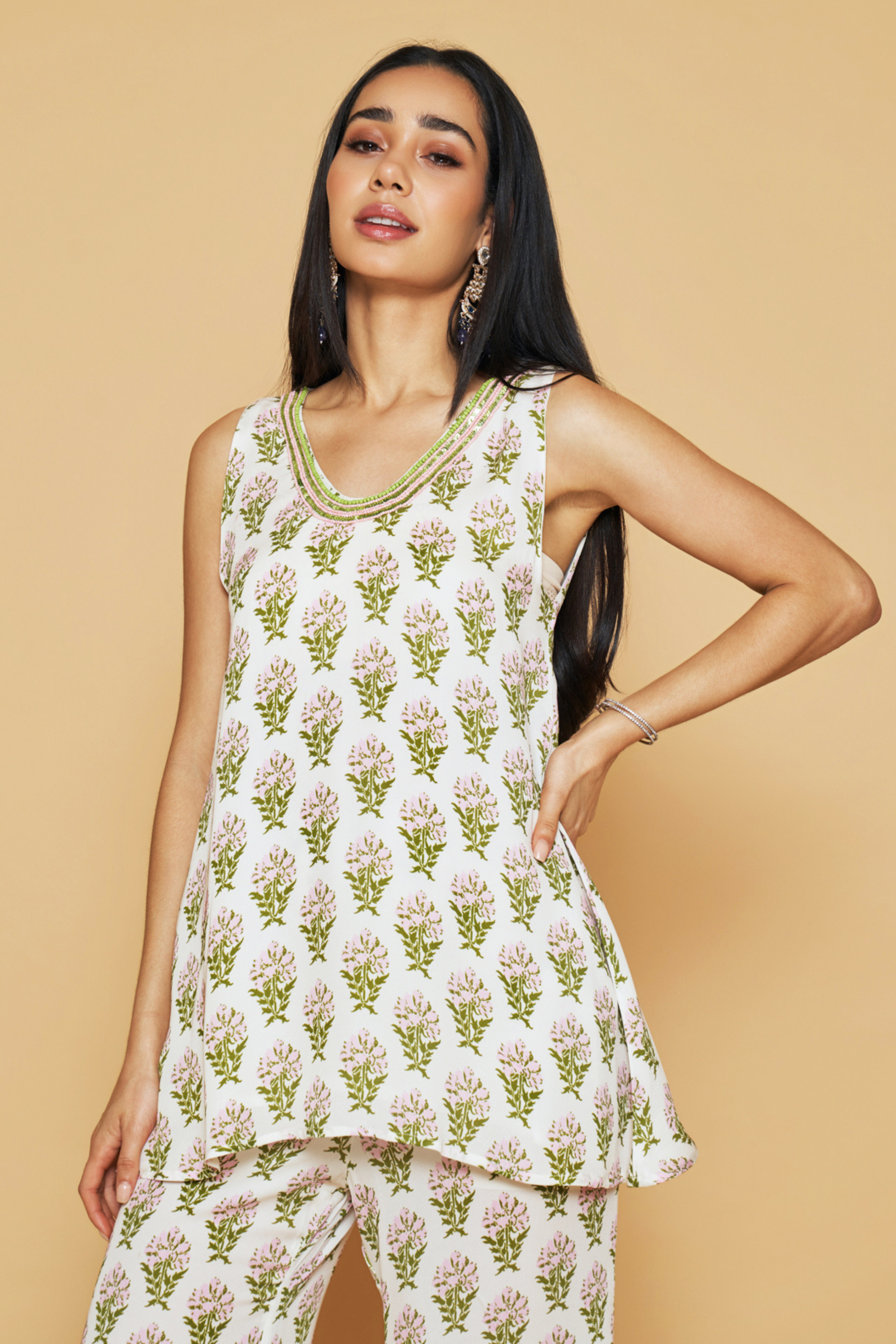 Ivory & Blue Motif Printed Lehenga Set