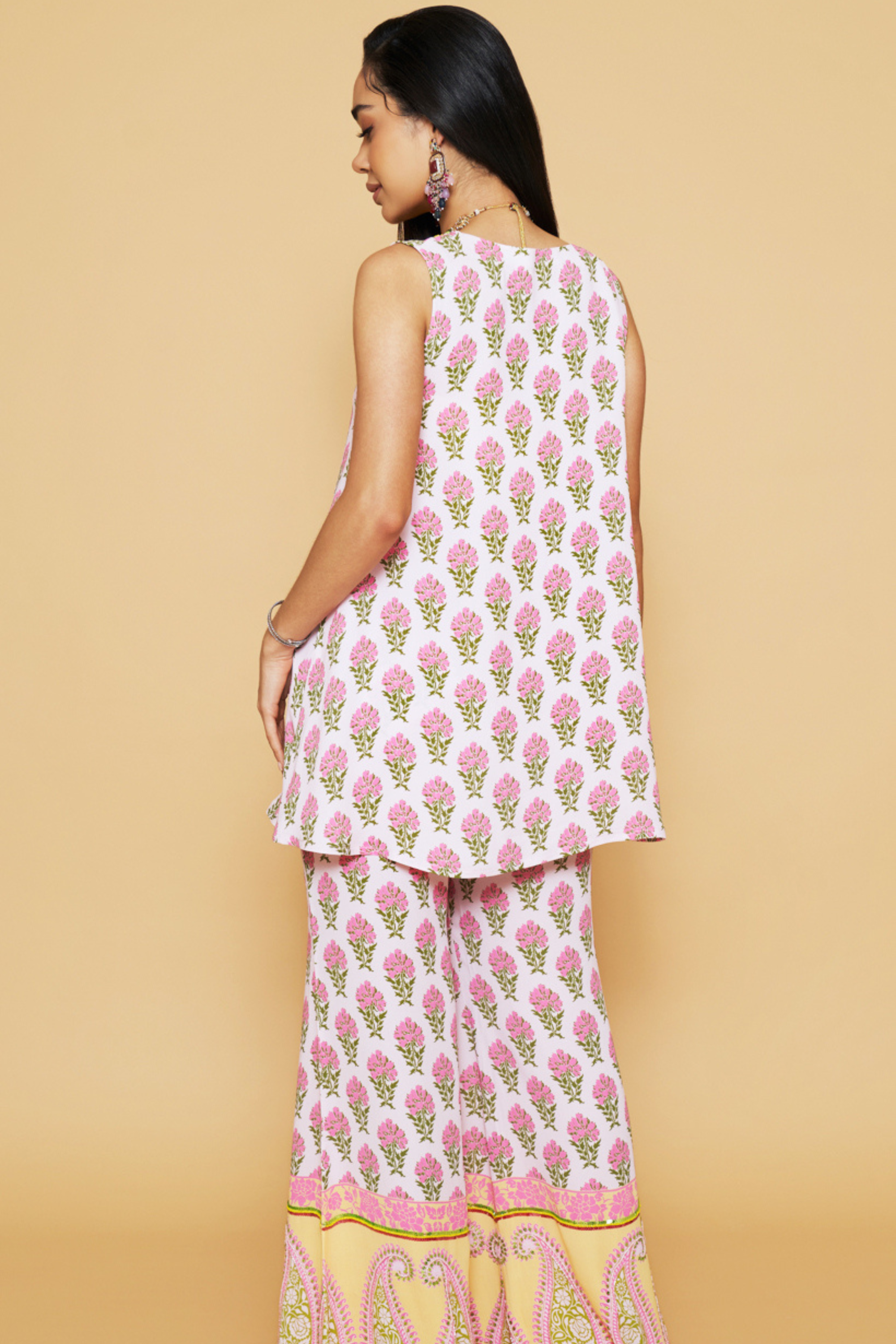 Pink & Yellow Motif Printed Lehenga Set