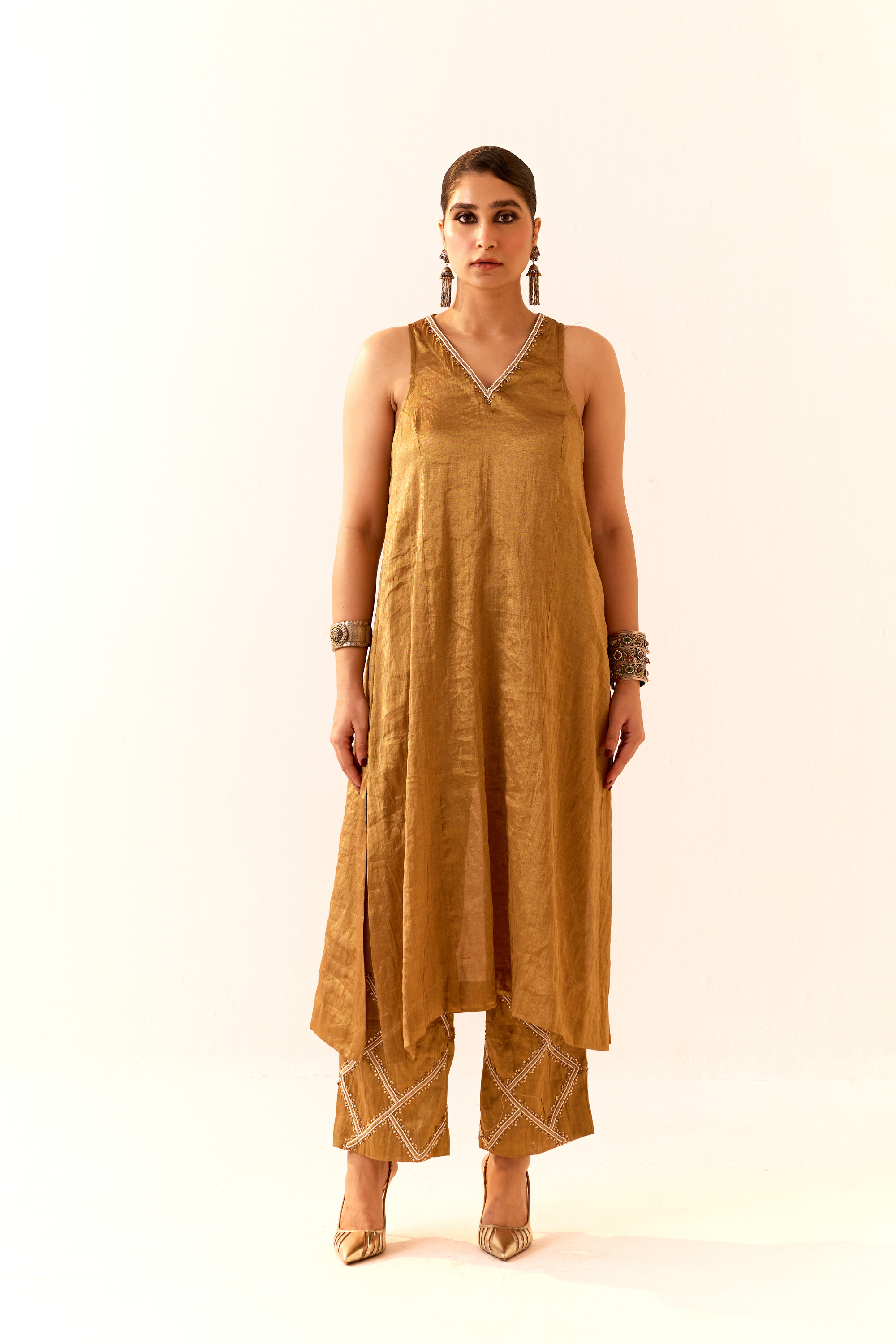 Gold Tissue Kurta Set