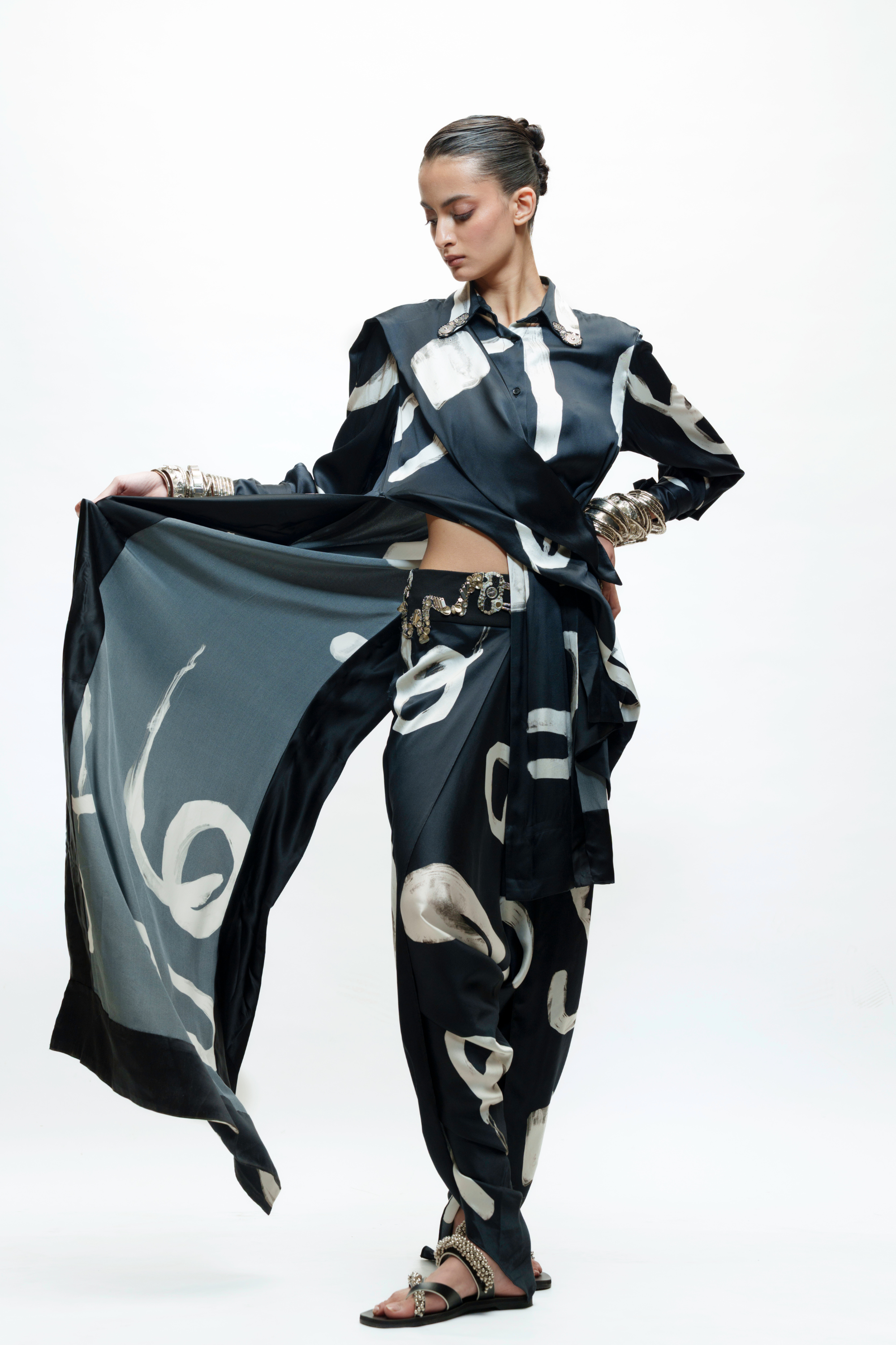 Silk Abstract Shirt With Dhoti Pants