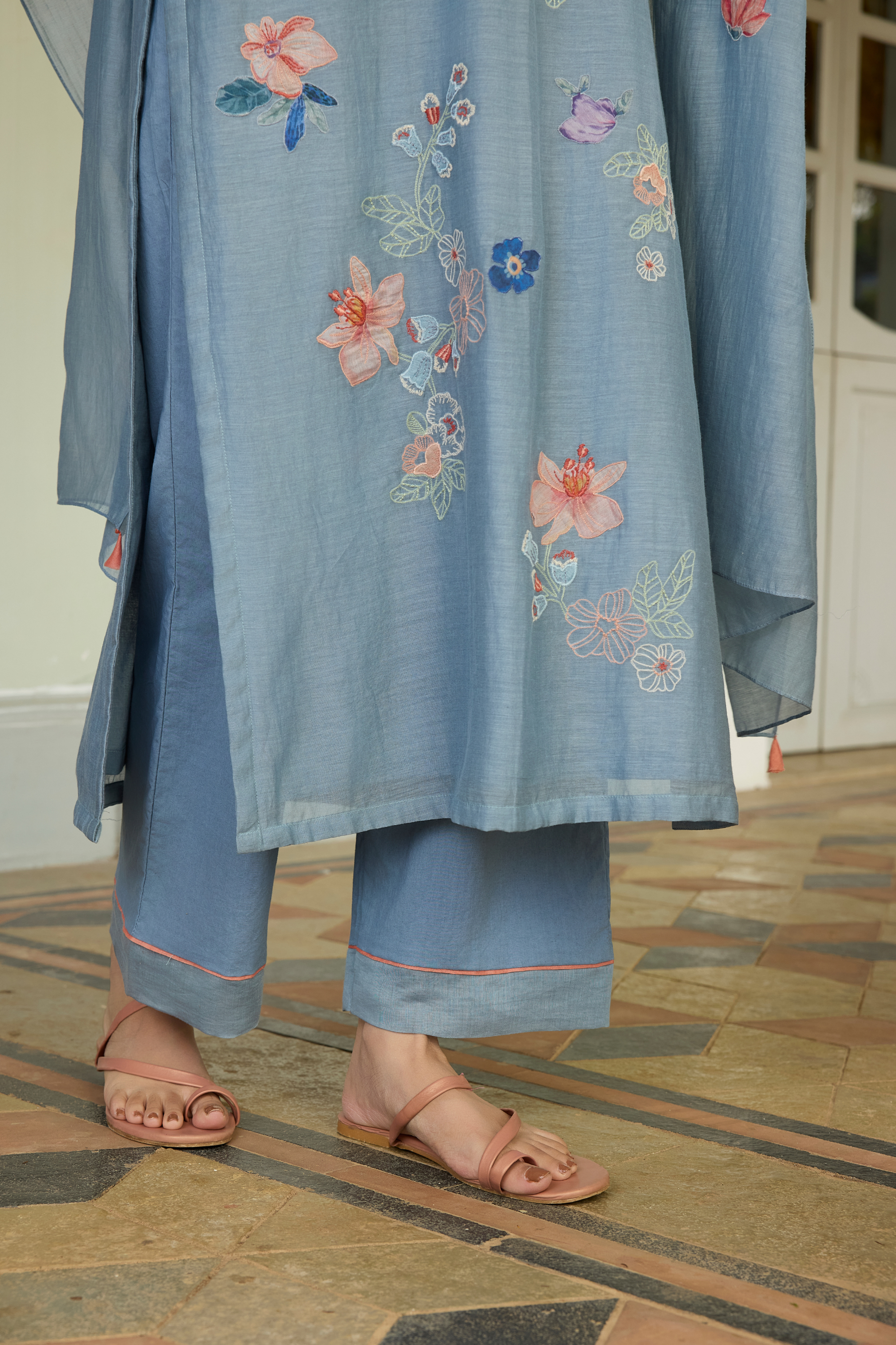 Mist Blue Applique Kurta Set
