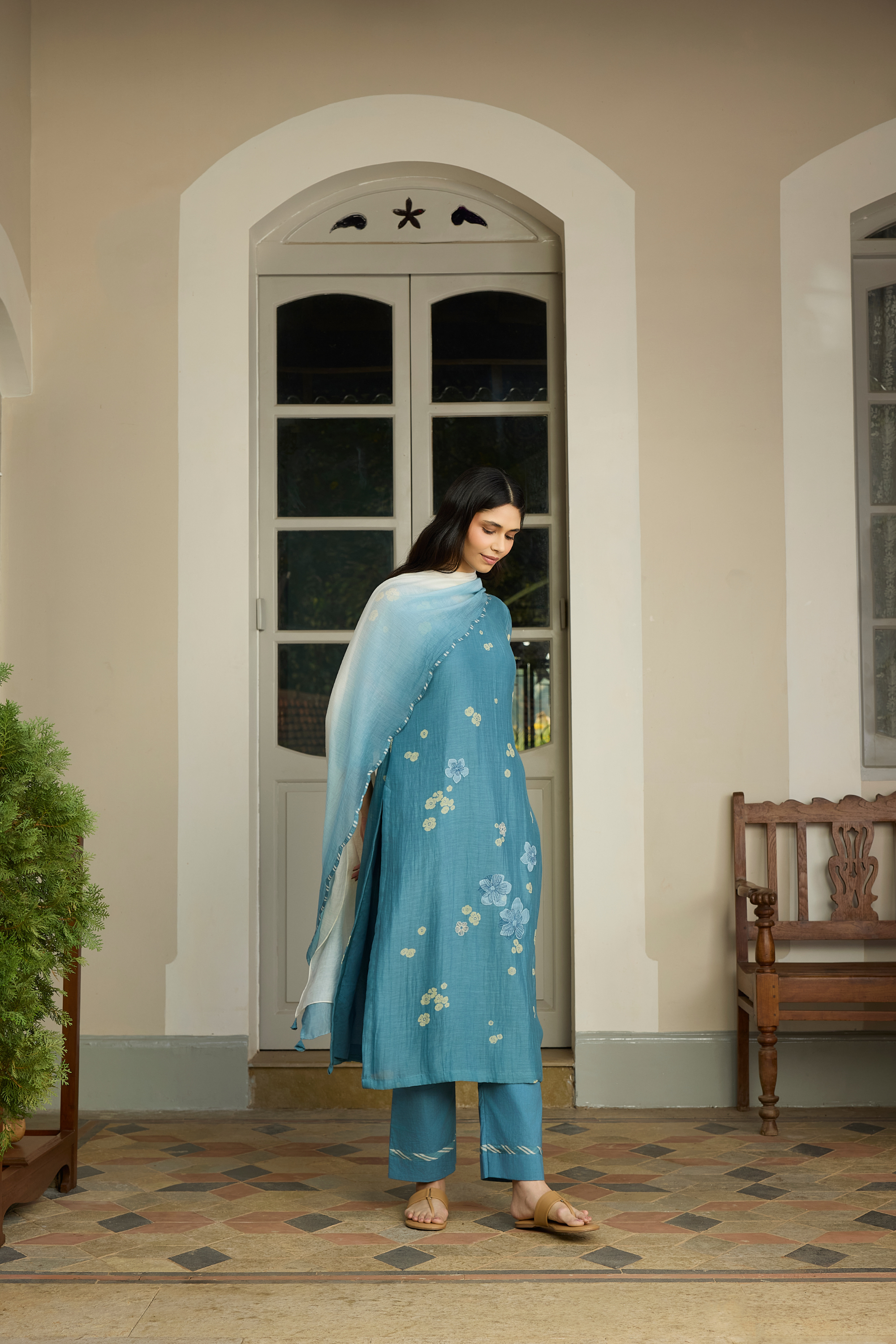 Ocean Blue Applique Kurta Set