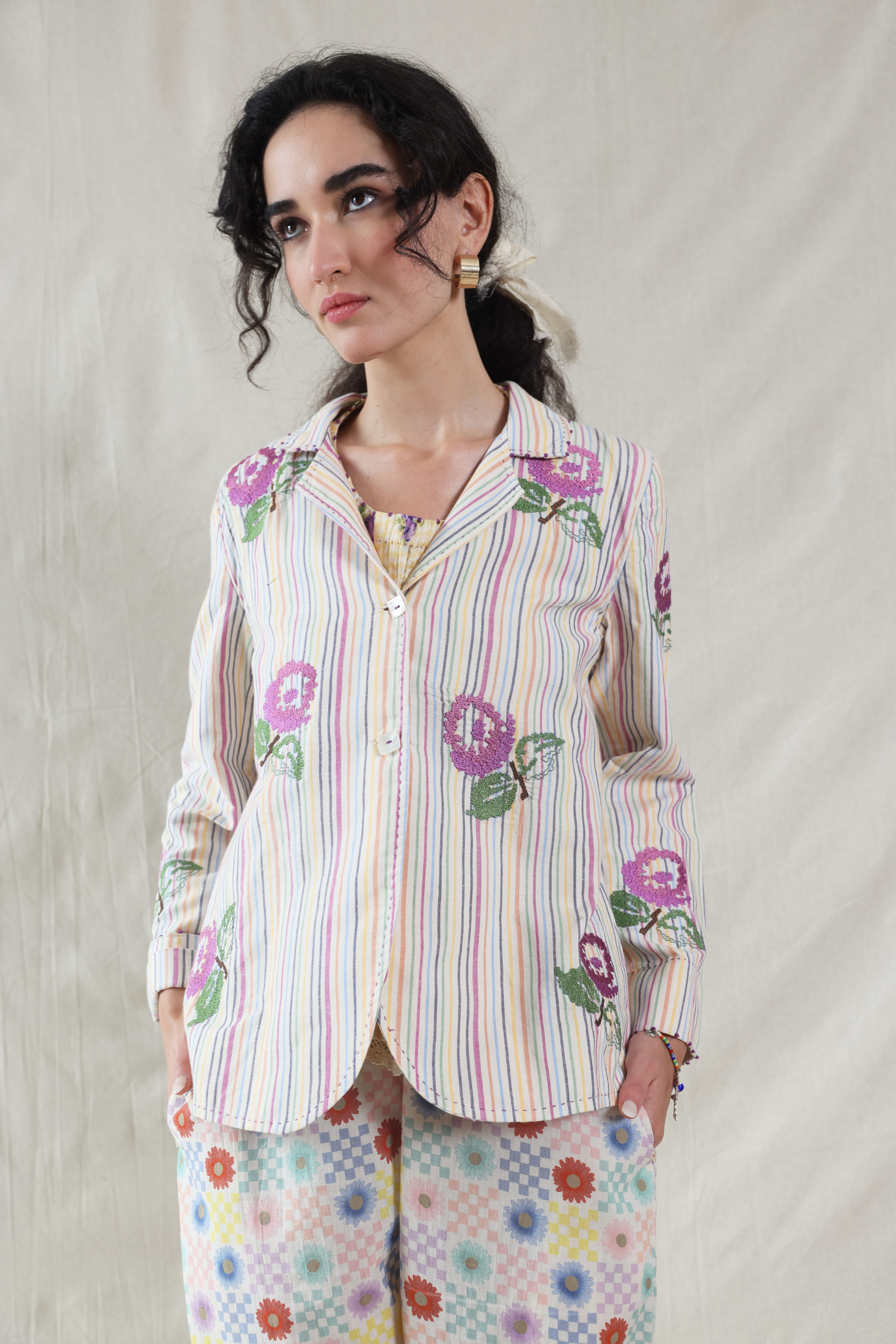 Purple Silk, Cotton Handwoven Striped Jacket