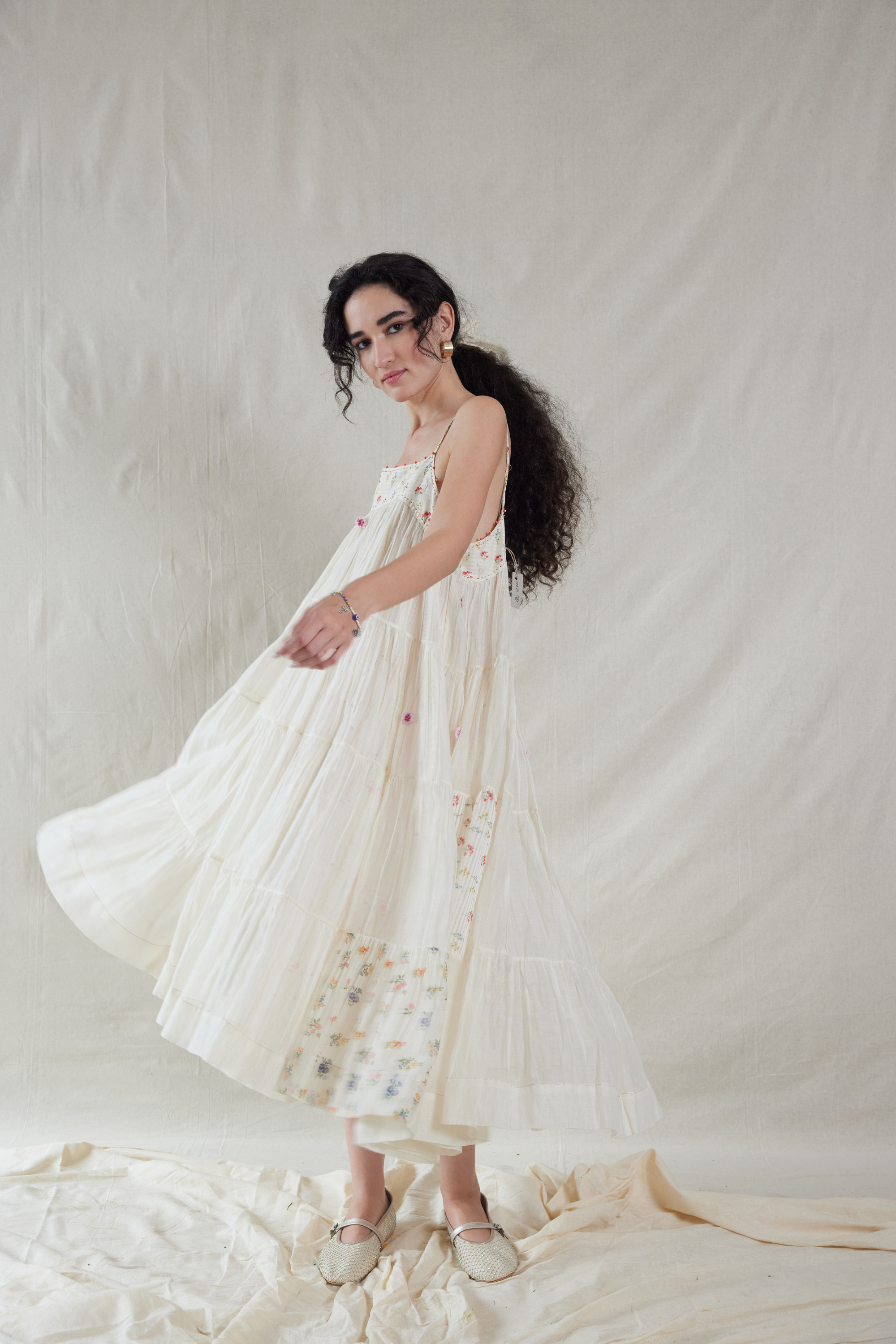 Pink Silk, Cotton Square Neck Handwoven Dress And Slip Set
