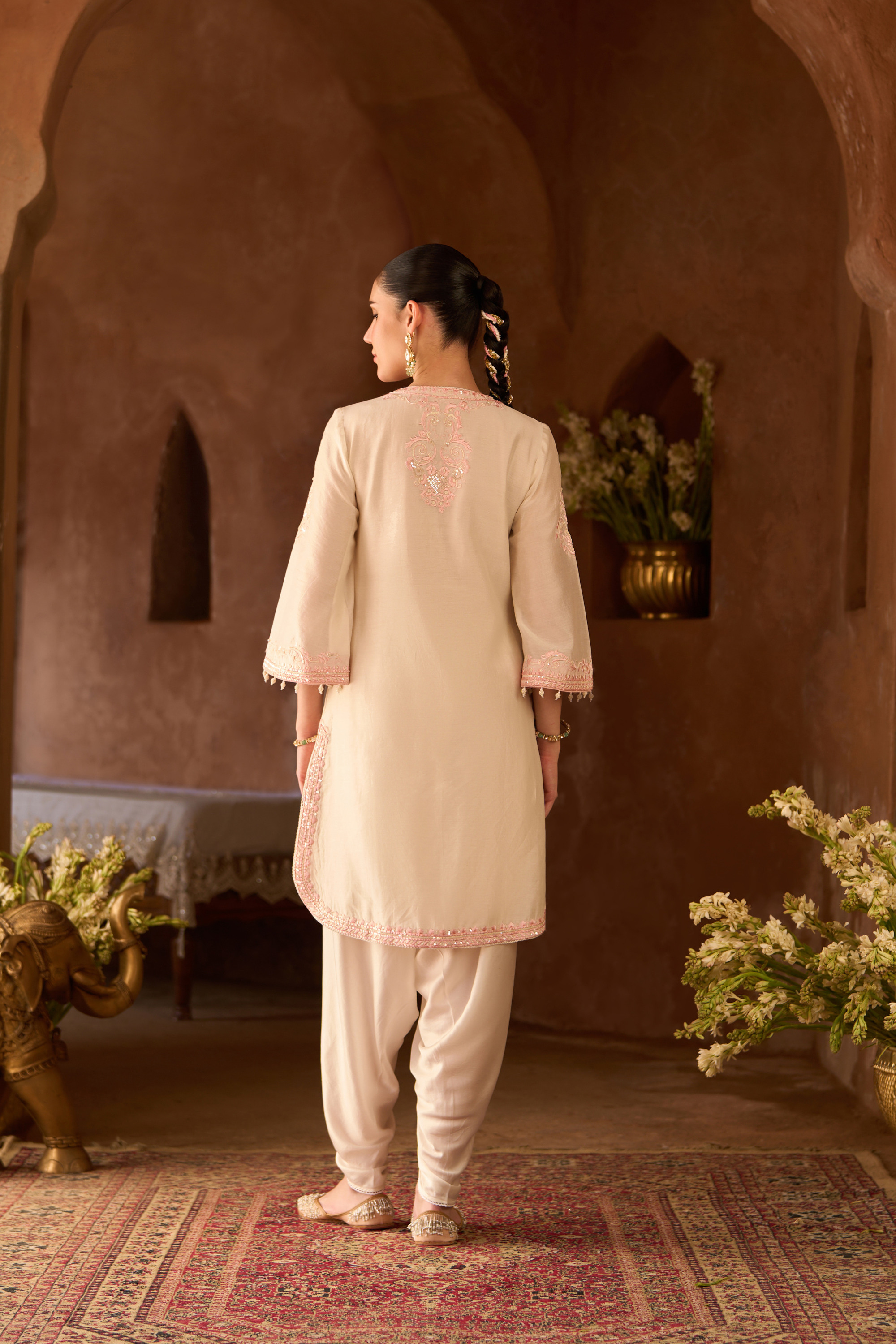 Nyra - Daisy Ivory With Pink Short Kurta Set