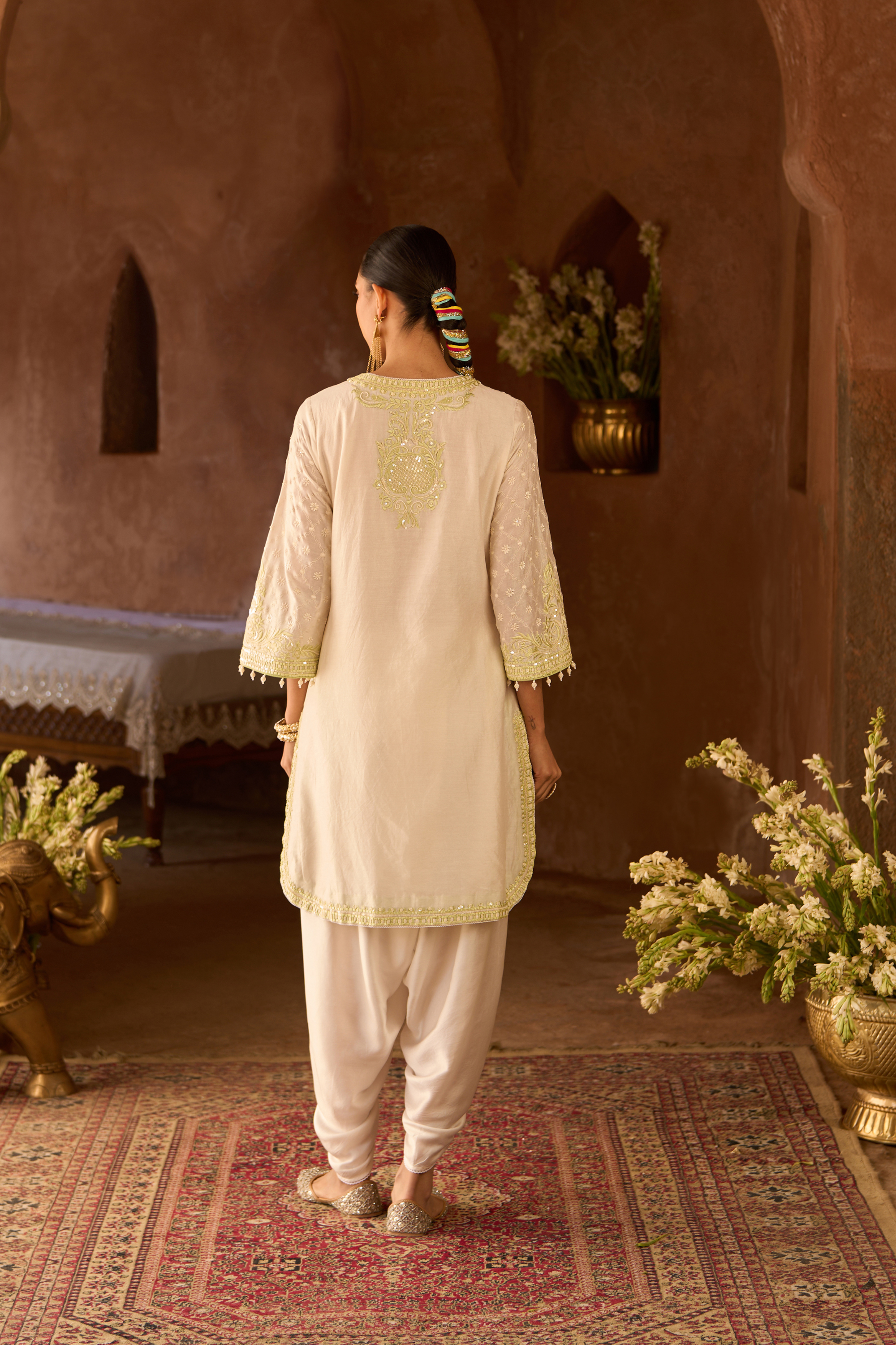 Ruhi - Daisy Ivory With Green Short Kurta Set