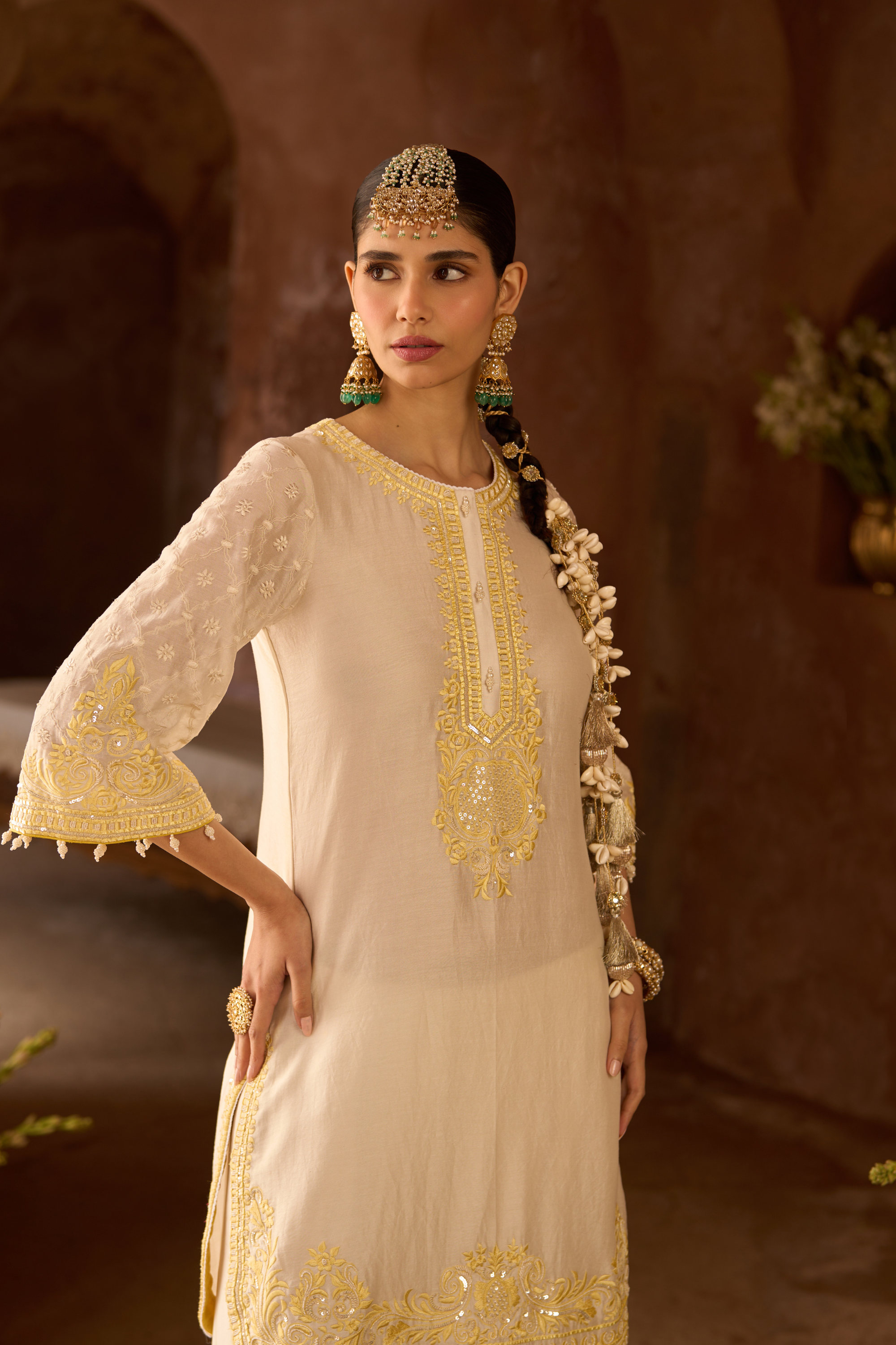 Ruhi - Daisy Ivory With Yellow Short Kurta Set