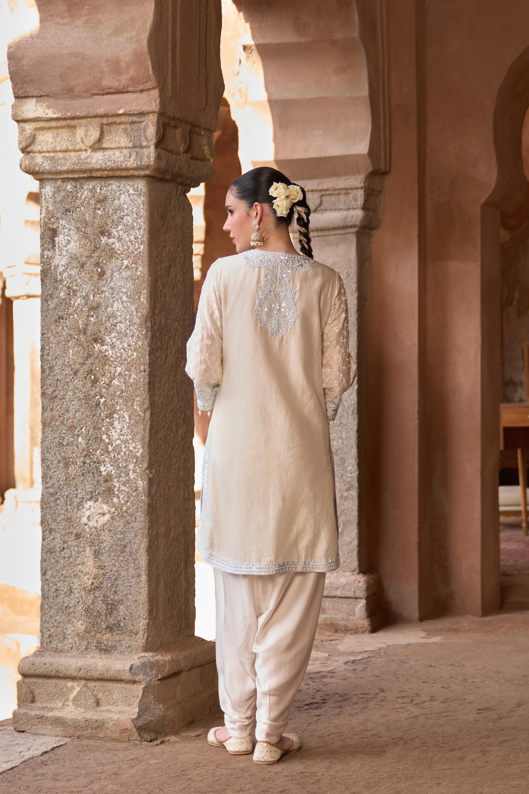 Ruhi - Daisy Ivory With Blue Short Kurta Set