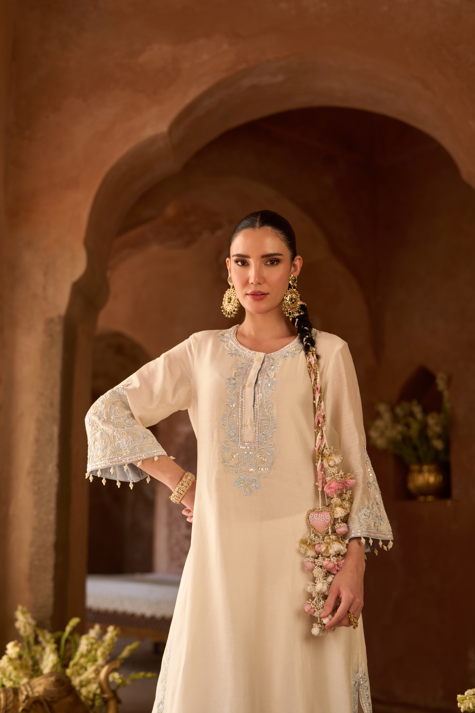 Hani - Daisy Ivory With Blue A-line Kurta Set