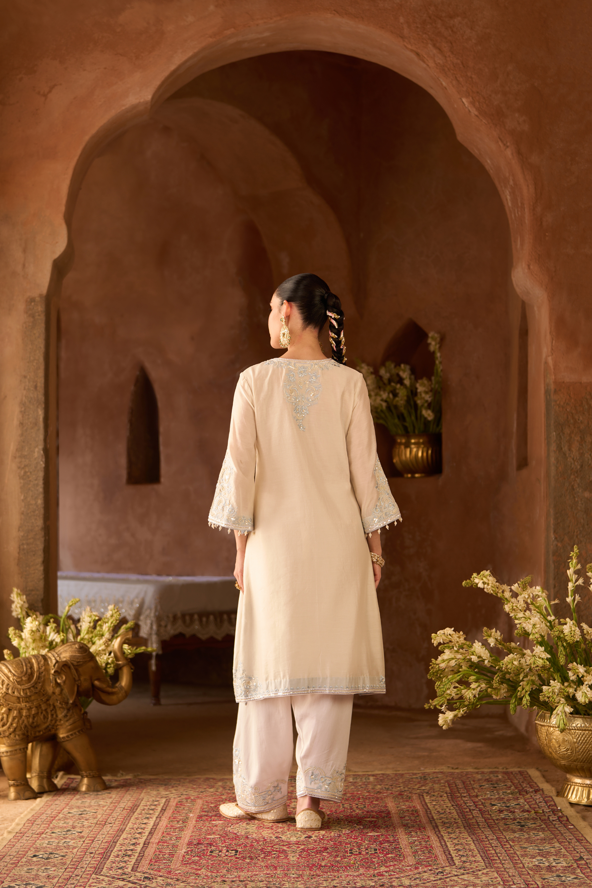 Hani - Daisy Ivory With Blue A-line Kurta Set