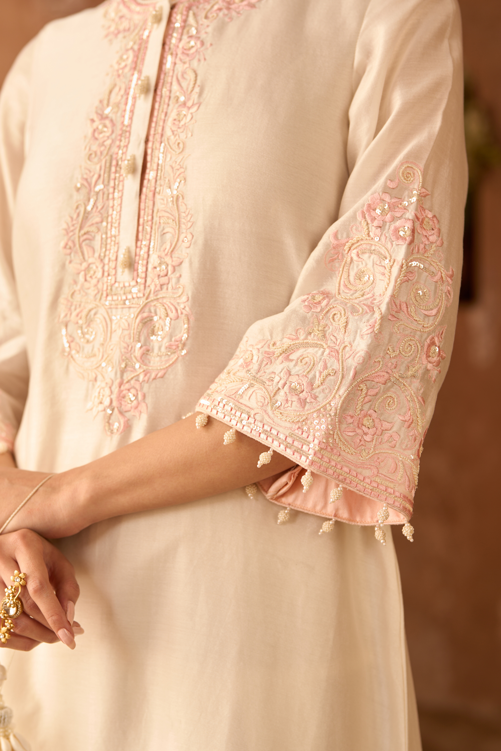 Hani - Daisy Ivory With Pink A-line Kurta Set