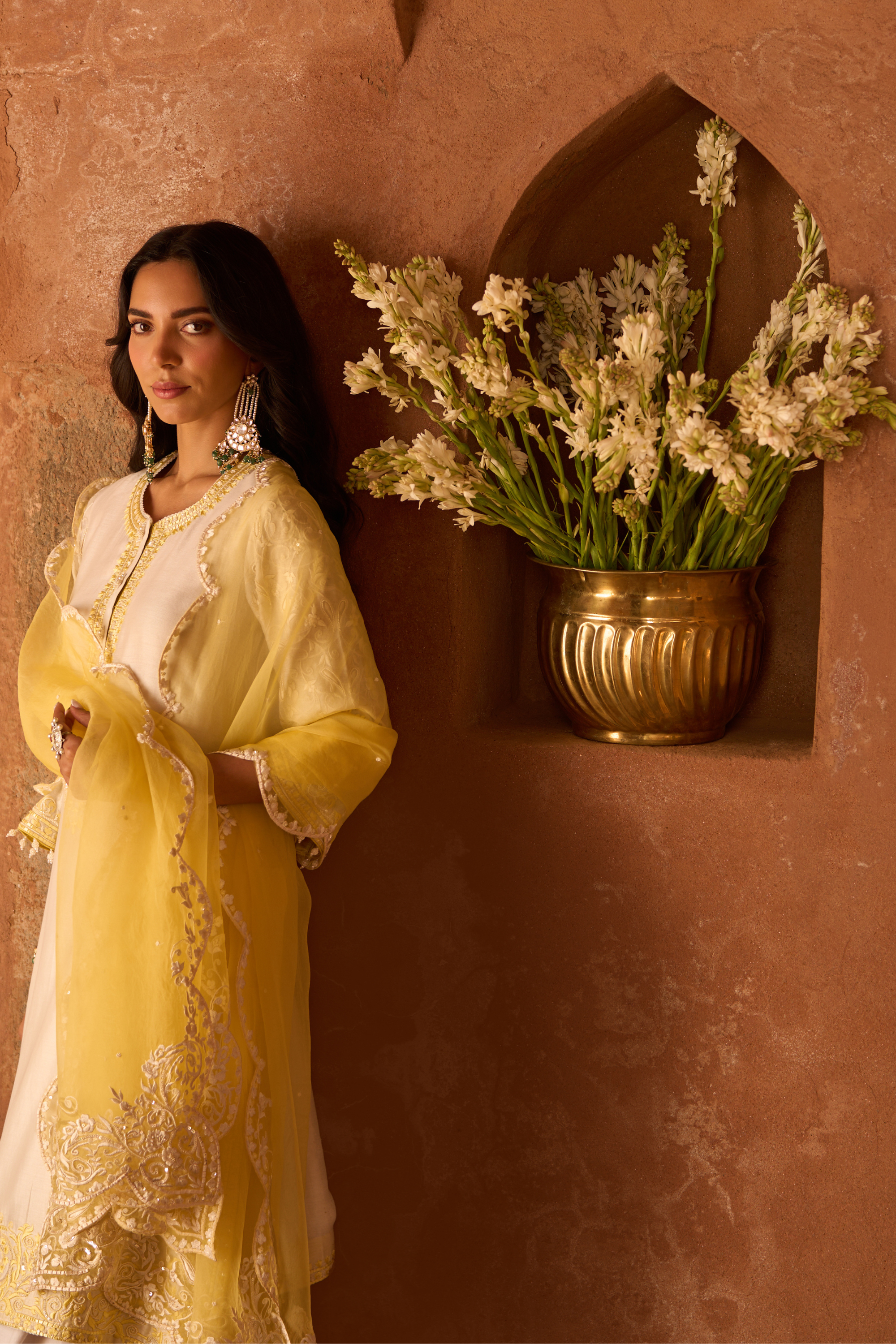 Anam - Daisy Ivory With Yellow A-line Kurta Set