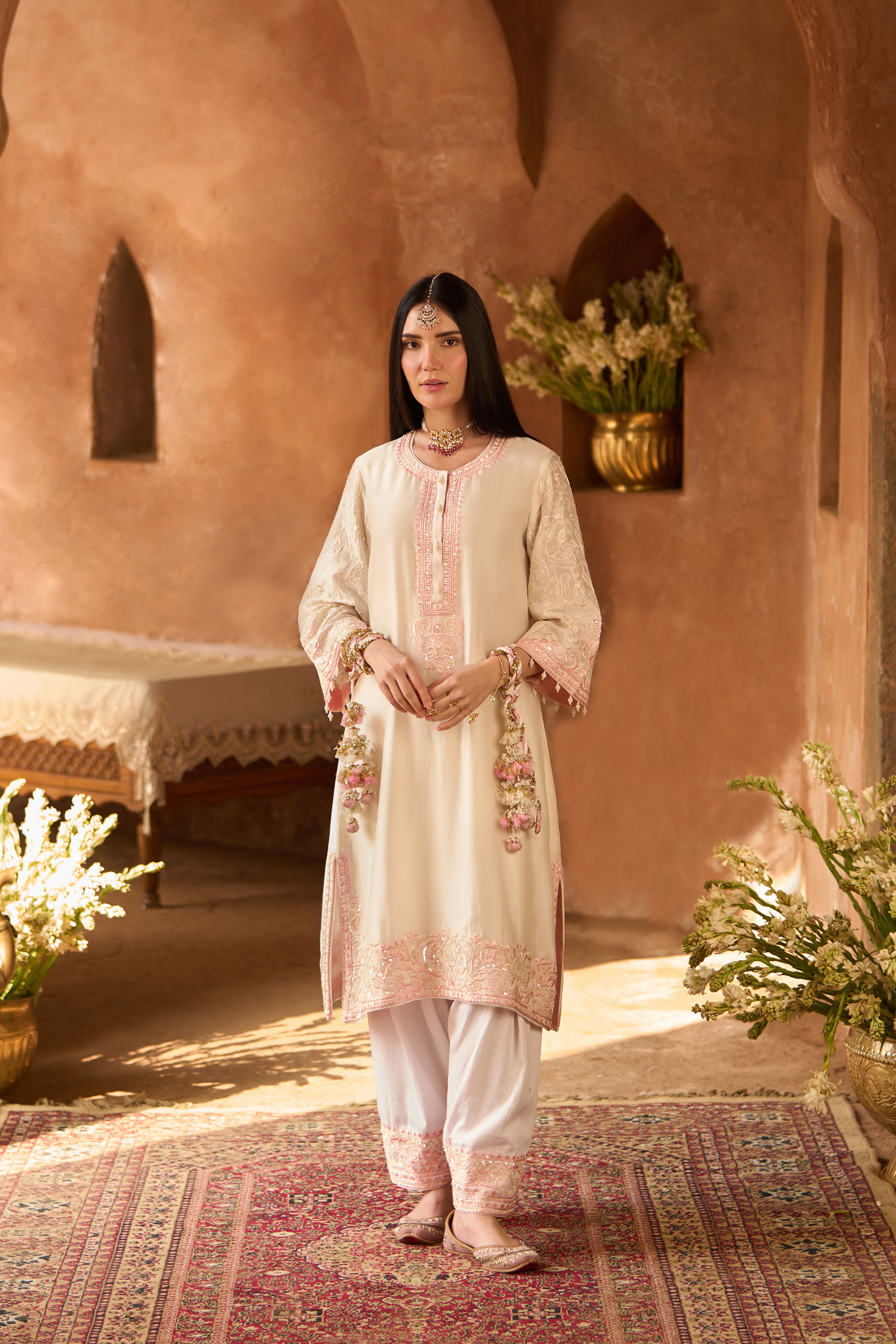 Anam - Daisy Ivory With Pink A-line Kurta Set