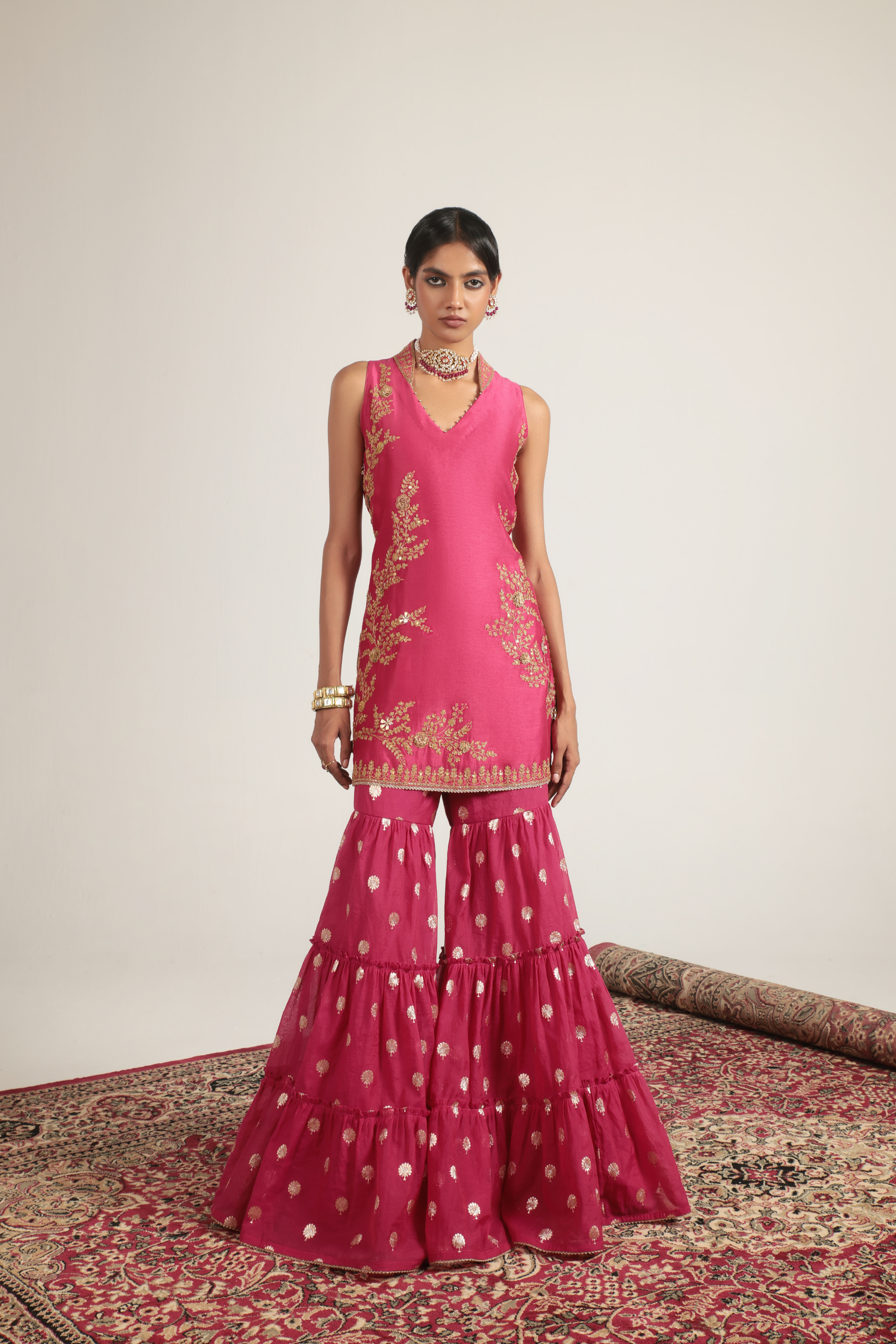 Mehrang Pink Sleeveless Sharara Set