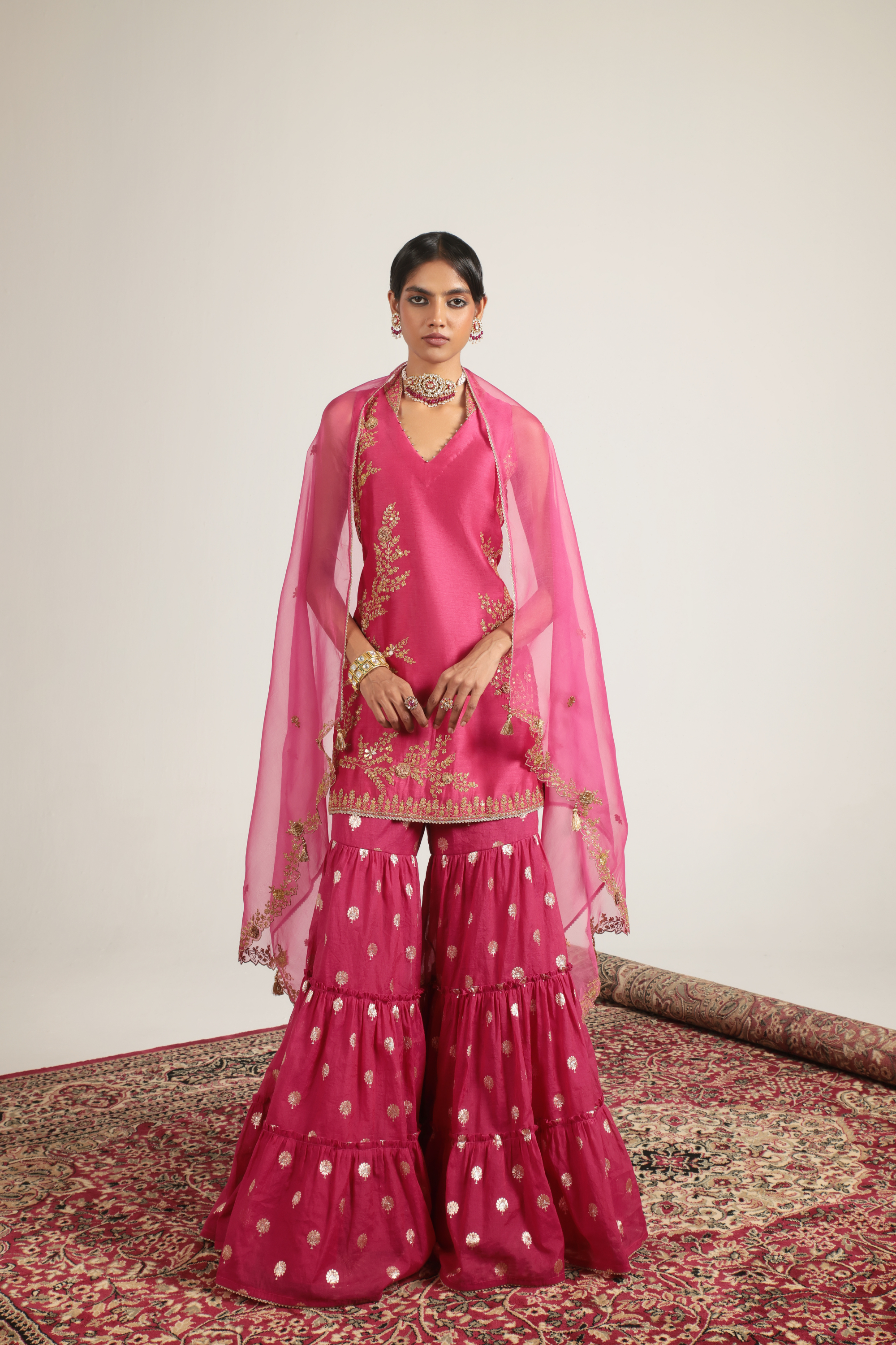 Mehrang Pink Sleeveless Sharara Set