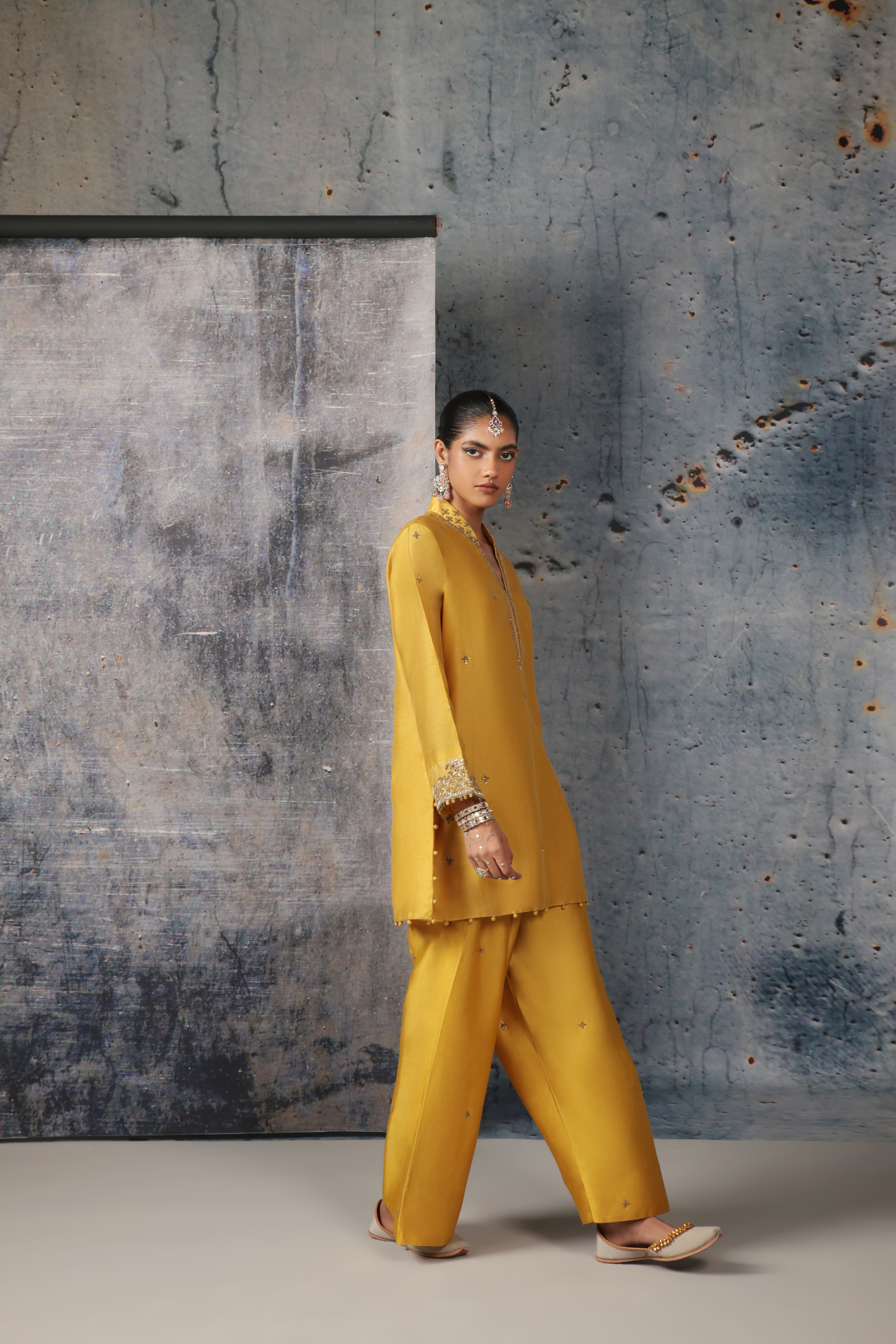 Mehrang Yellow Short Buti Kurta Set