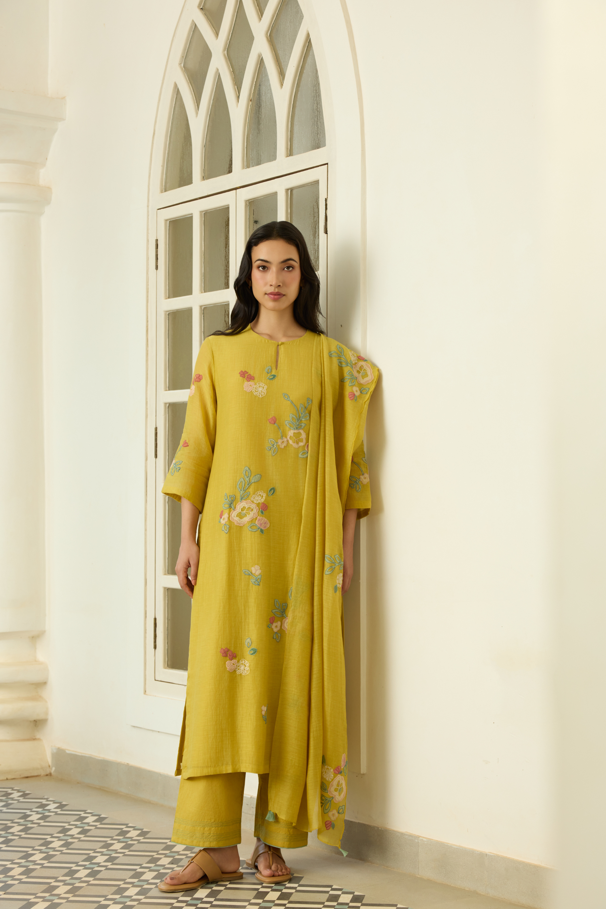 Marigold Floral Applique Kurta Set