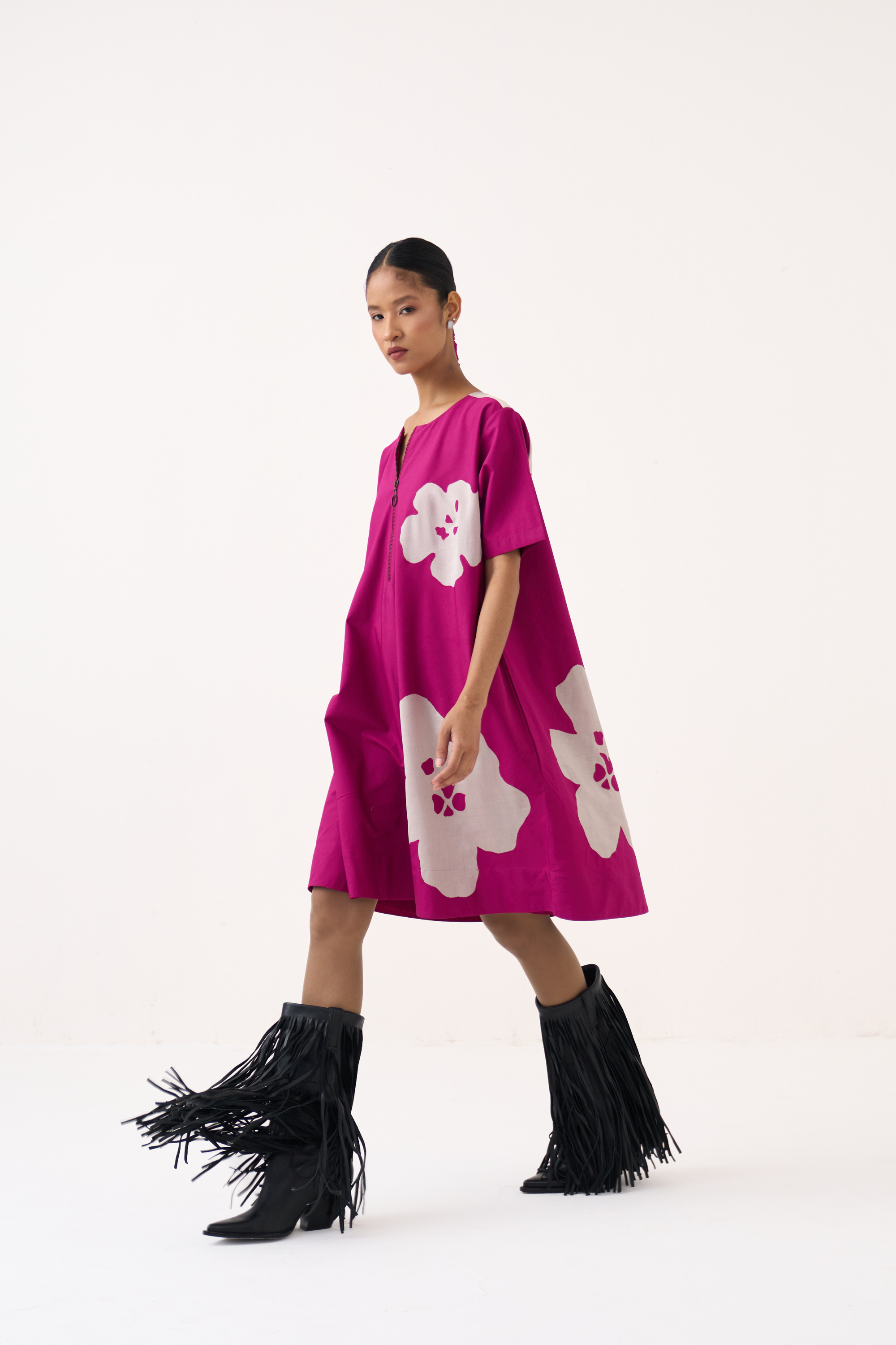 Floral Applique Wide Hem Dress