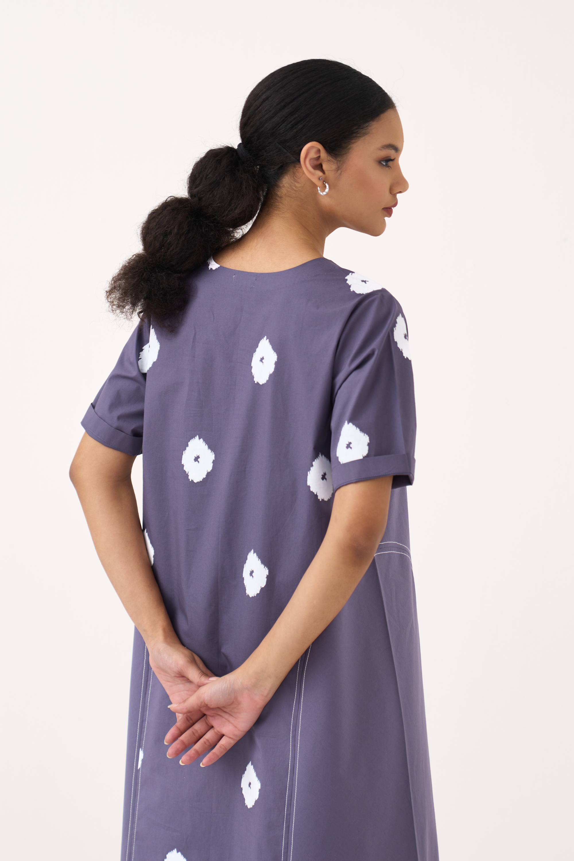 Side U-gather Block Print Dress
