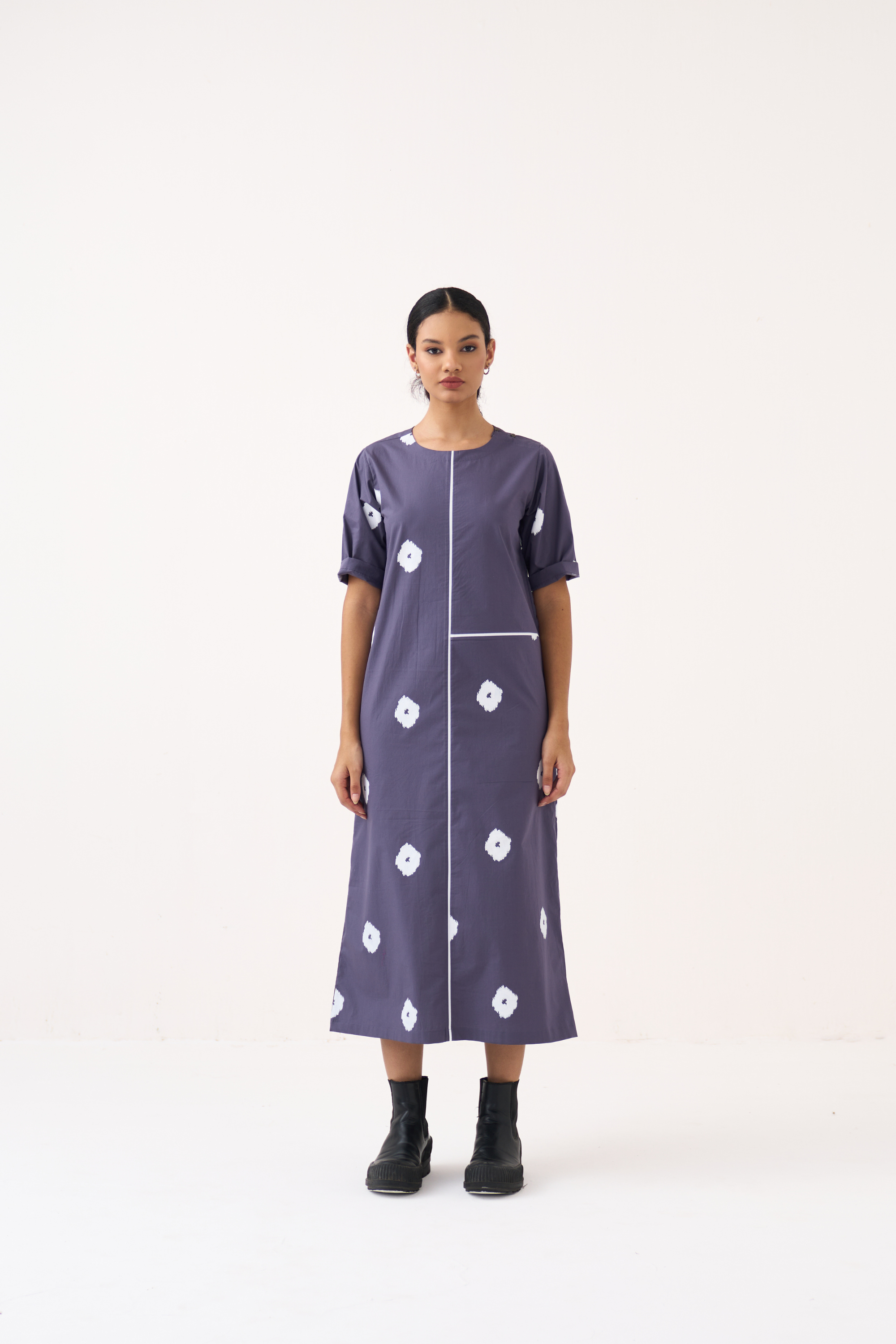 Block Print Back Pleat Dress