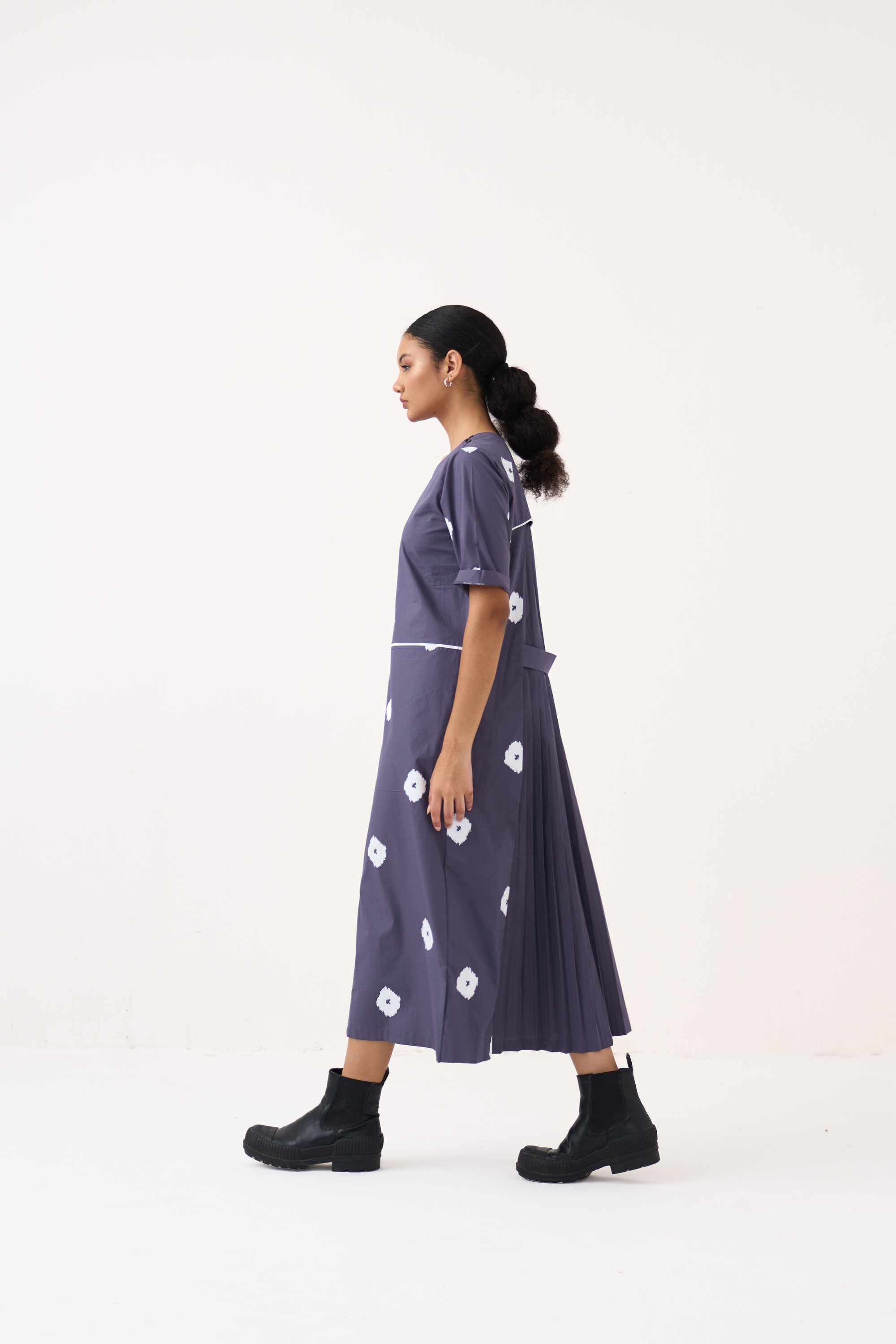Block Print Back Pleat Dress