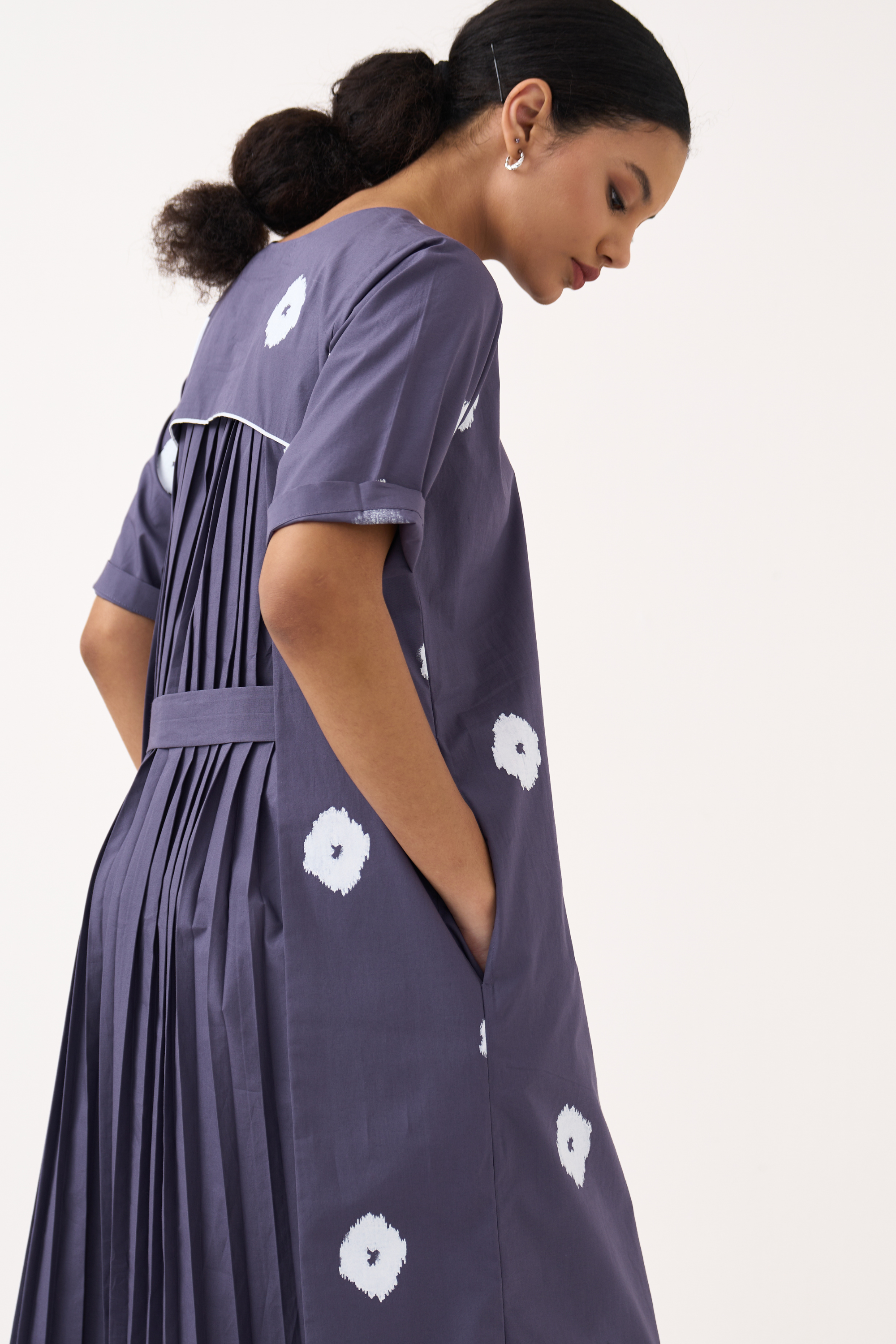 Block Print Back Pleat Dress