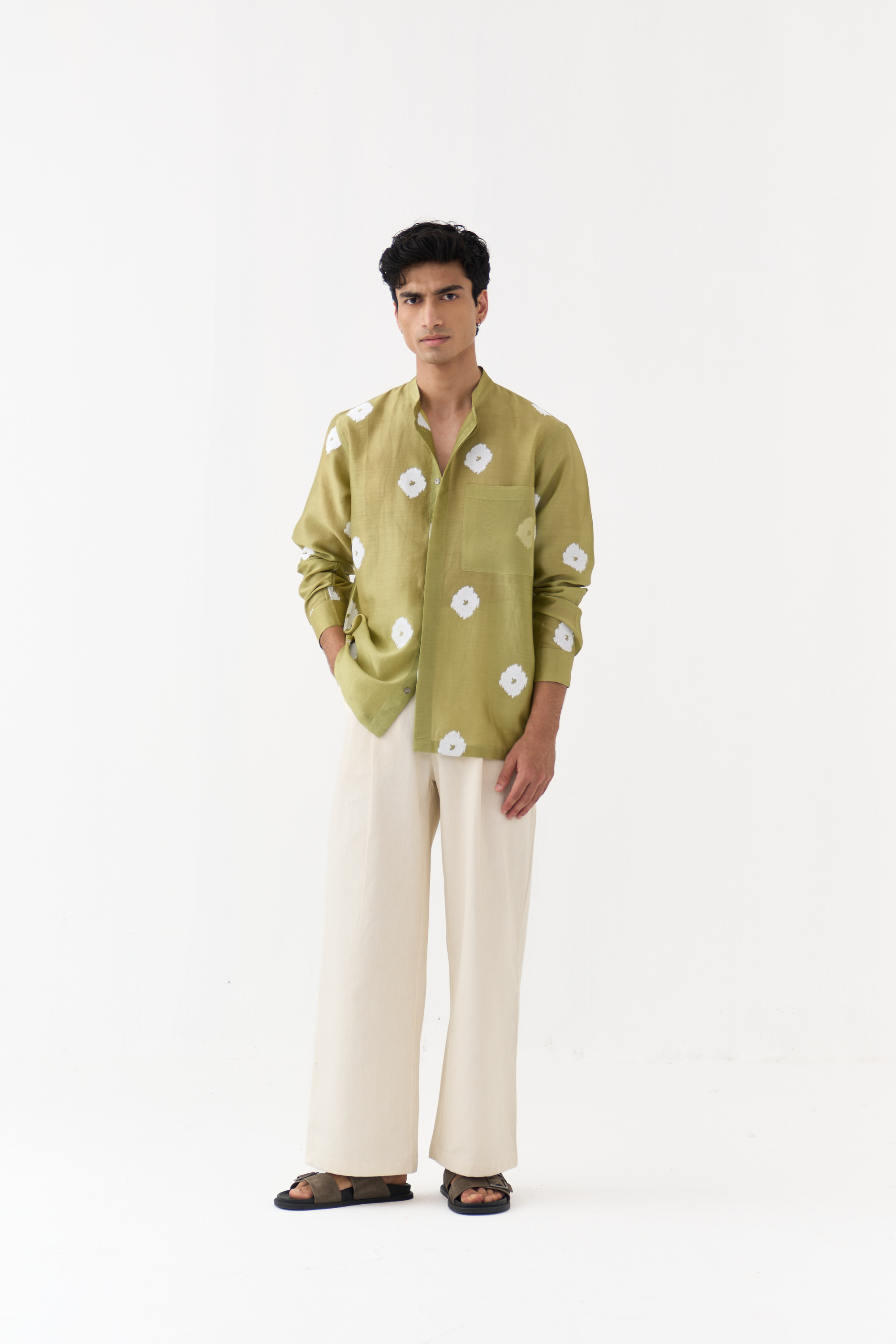 Block Print Band Collar Shirt Co-ord