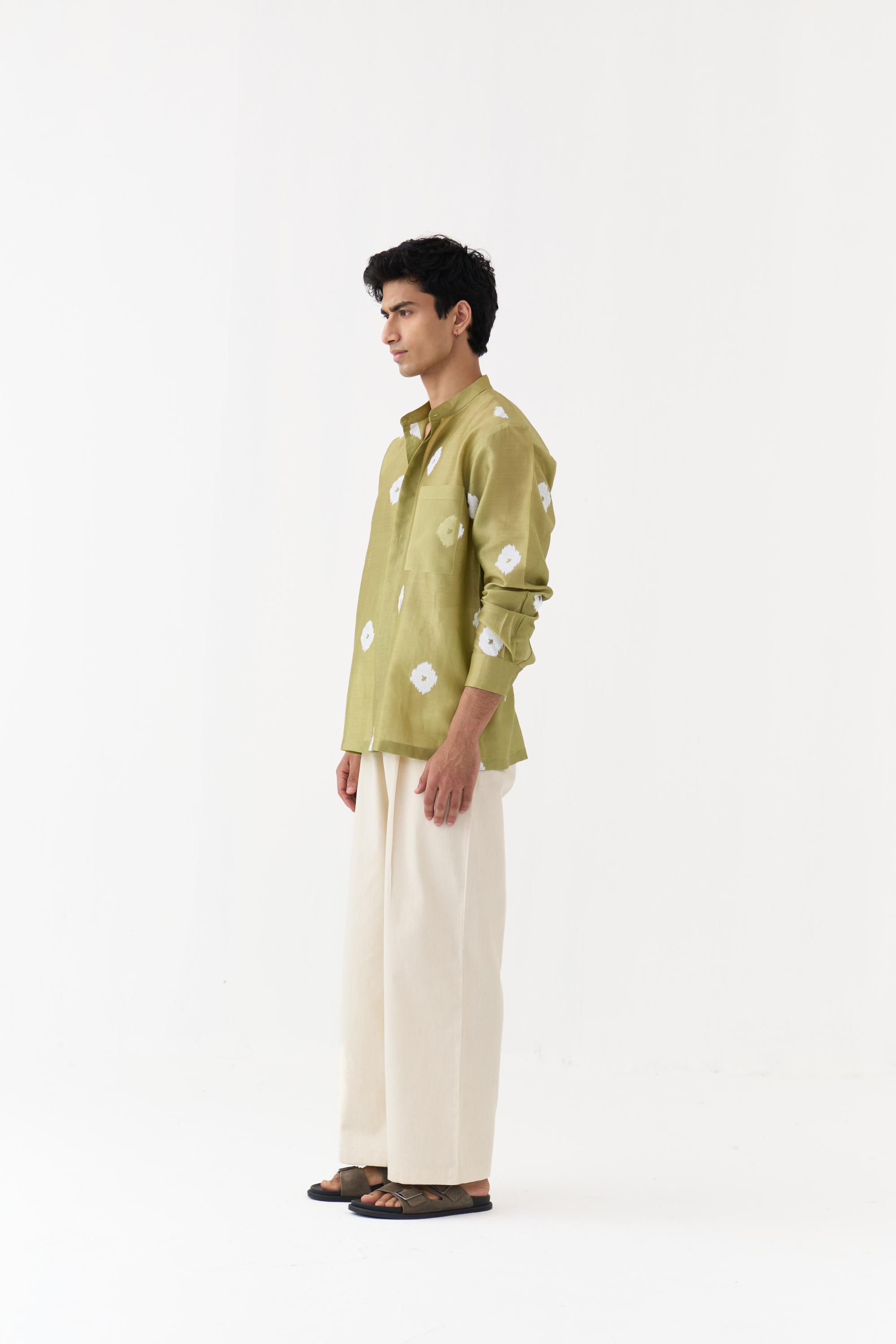 Block Print Band Collar Shirt Co-ord