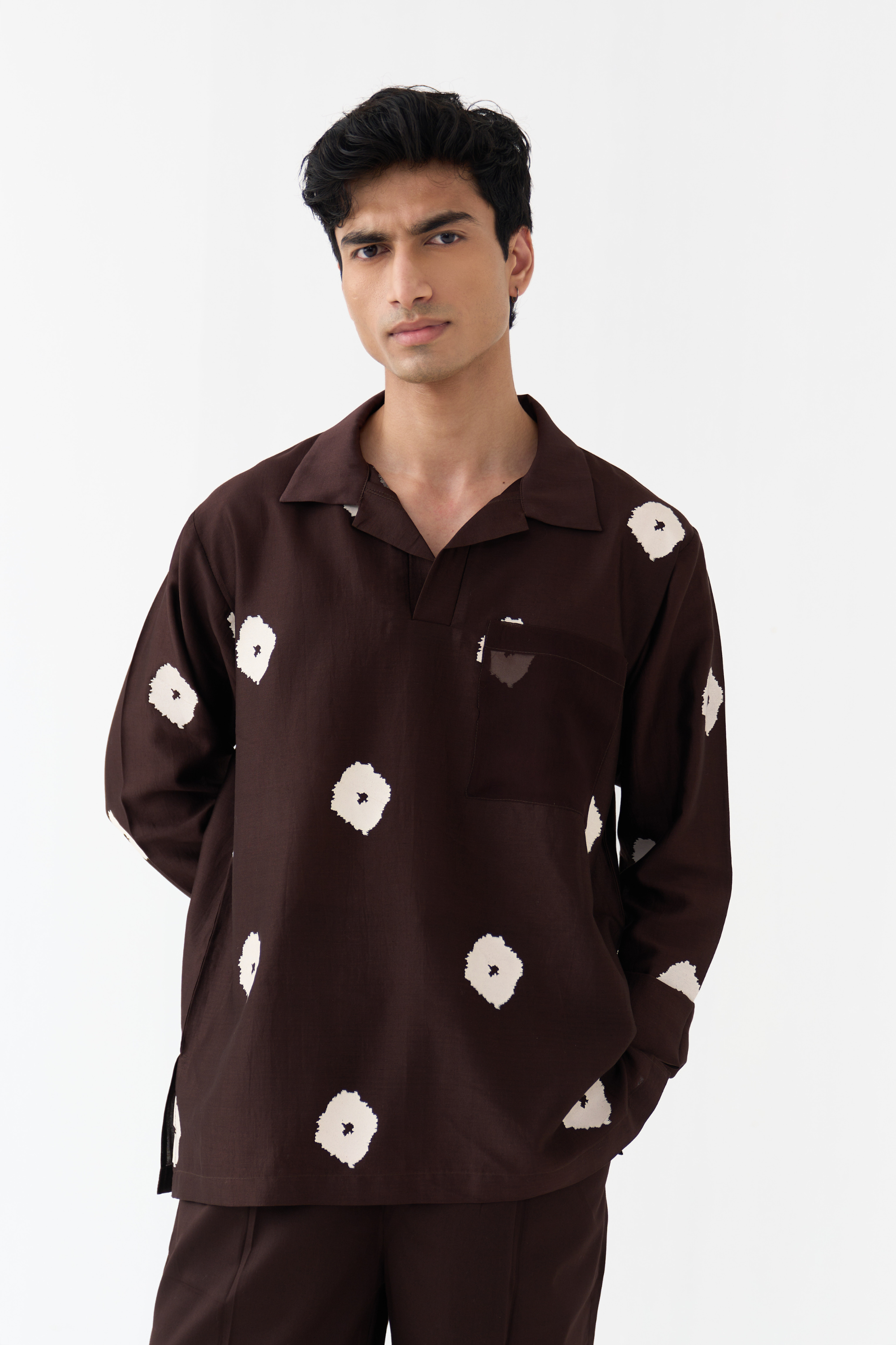Block Print V-neck Shirt Co-ord