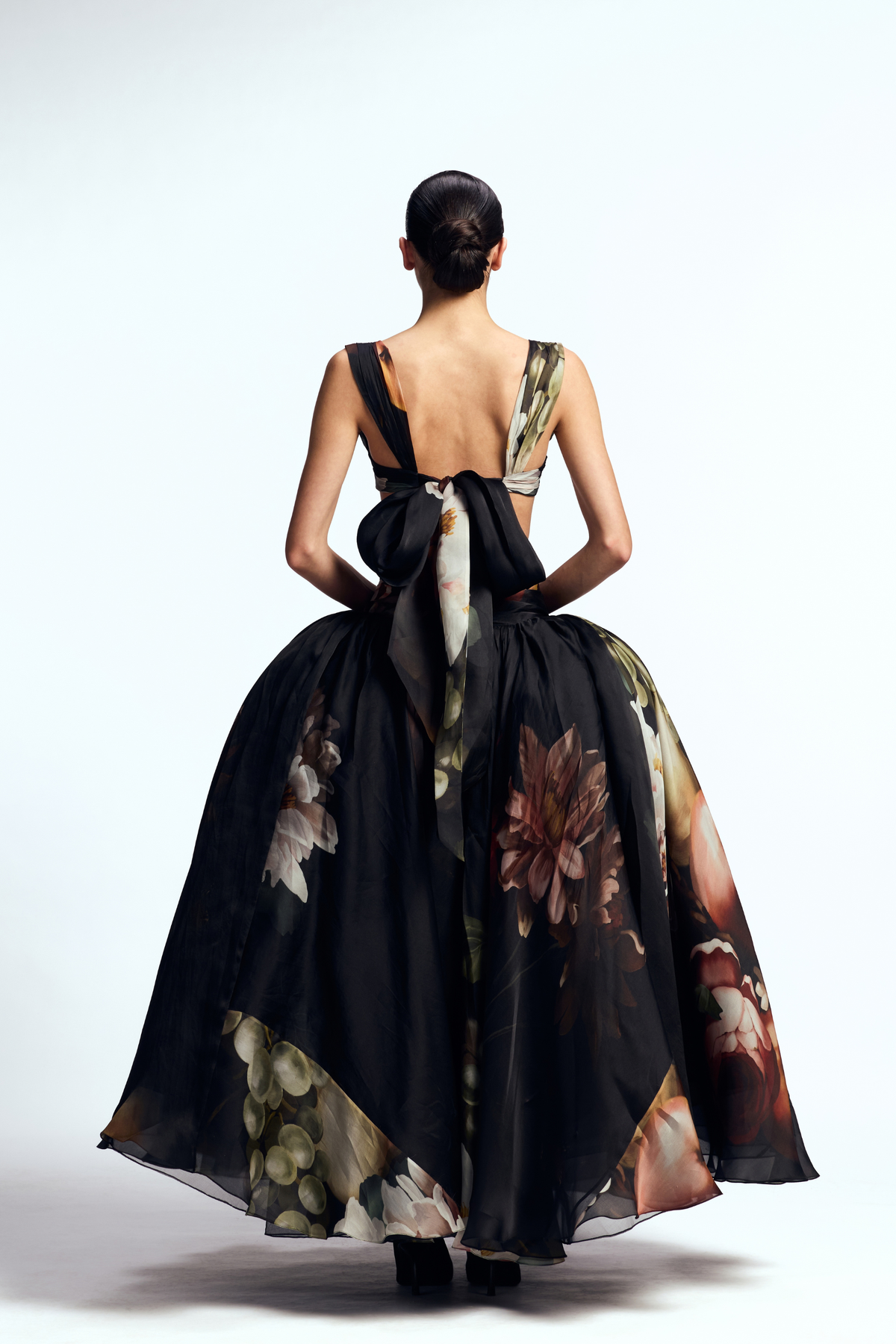 Draped Bustier Paired With Dropped Waisted Skirt