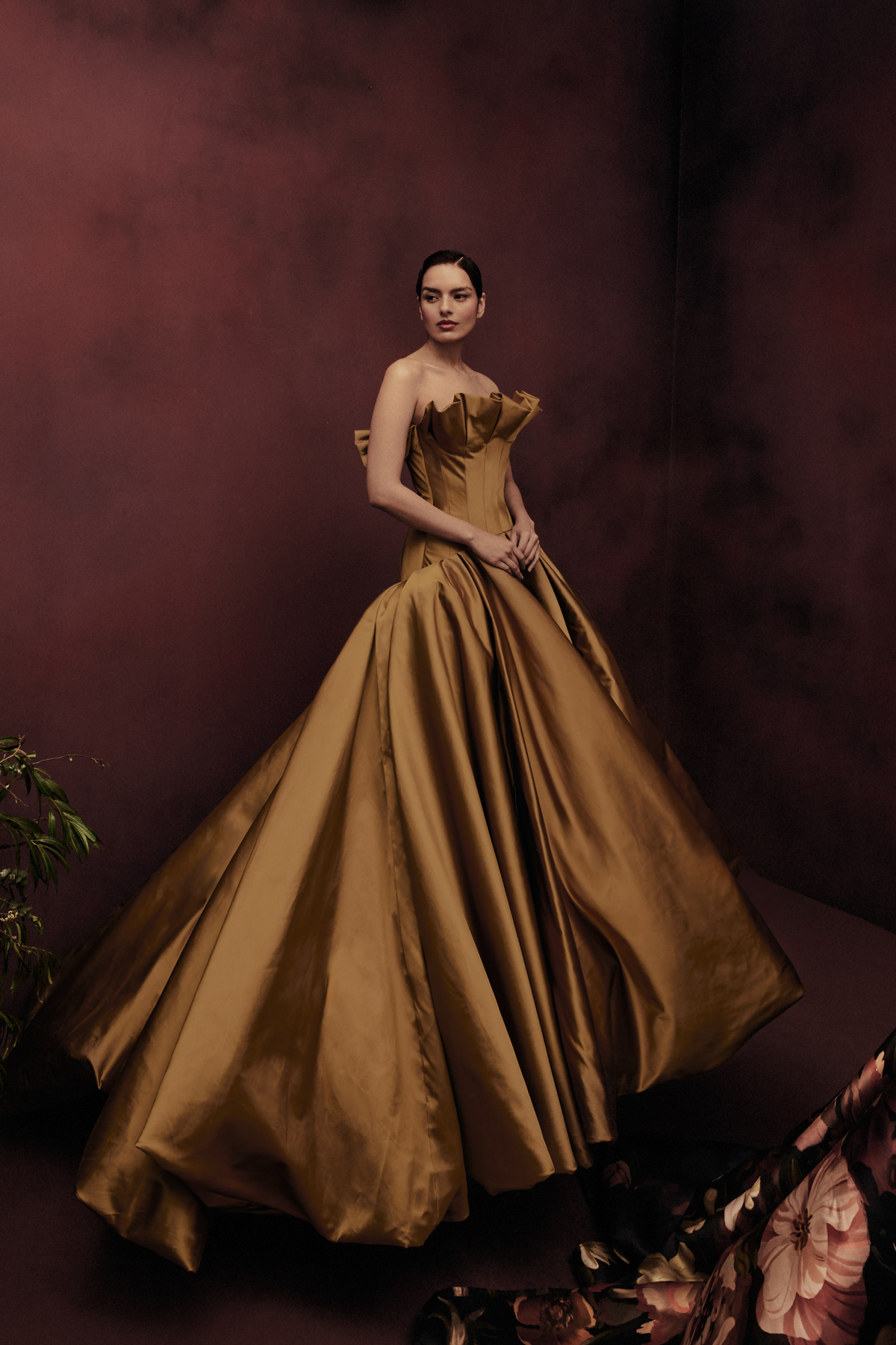 Strapless Balloon Gown With Ruffled Neck