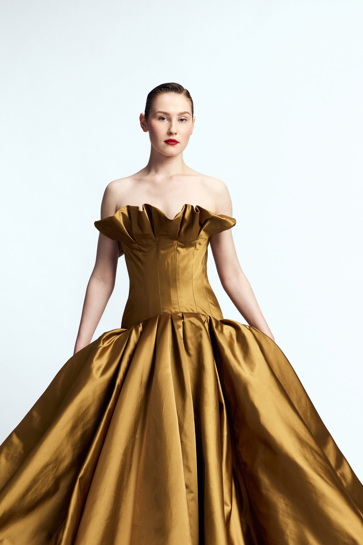 Strapless Balloon Gown With Ruffled Neck