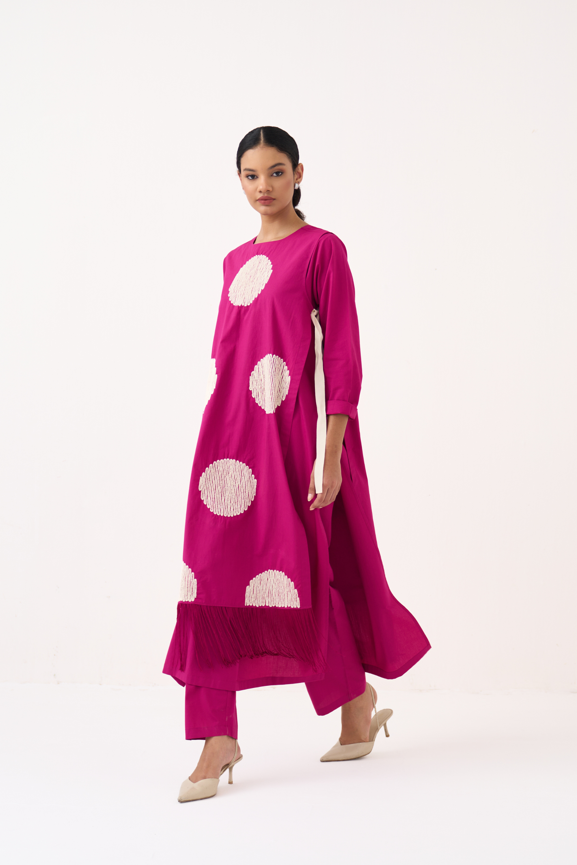 Emb. Side Tie Overlay Co-ord (set Of 3)