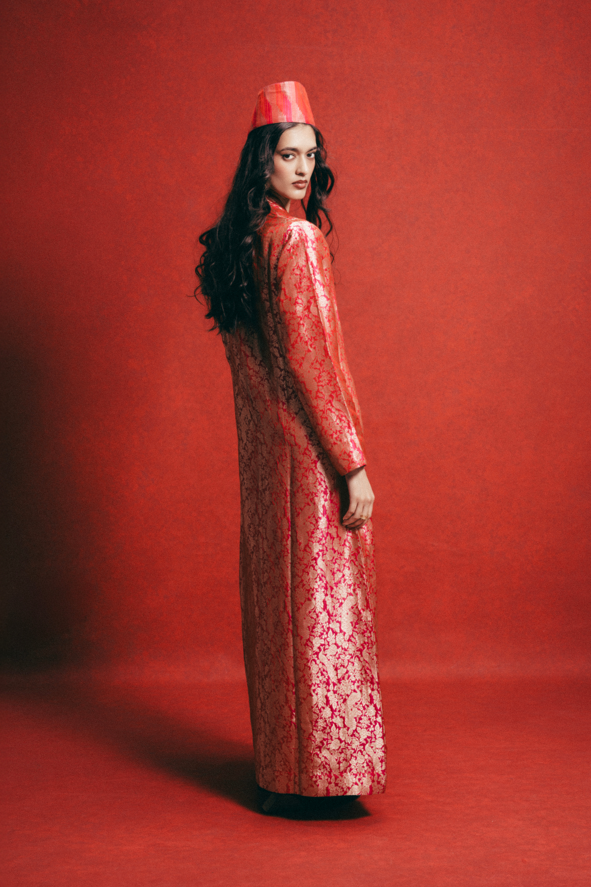 Handwoven Sorbet Pink Banarasi Kaftan