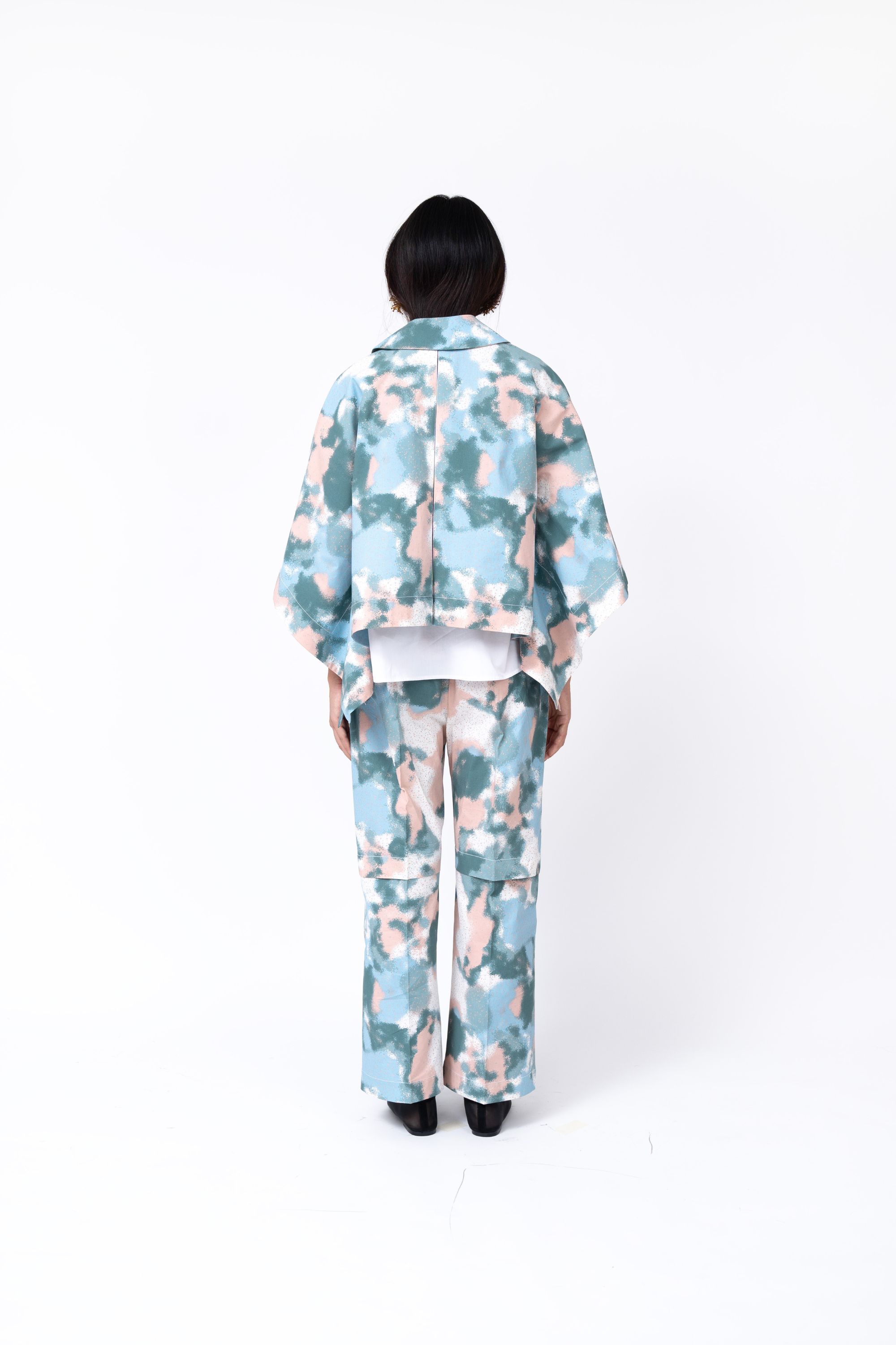 Spray Print Short Kimono Jacket