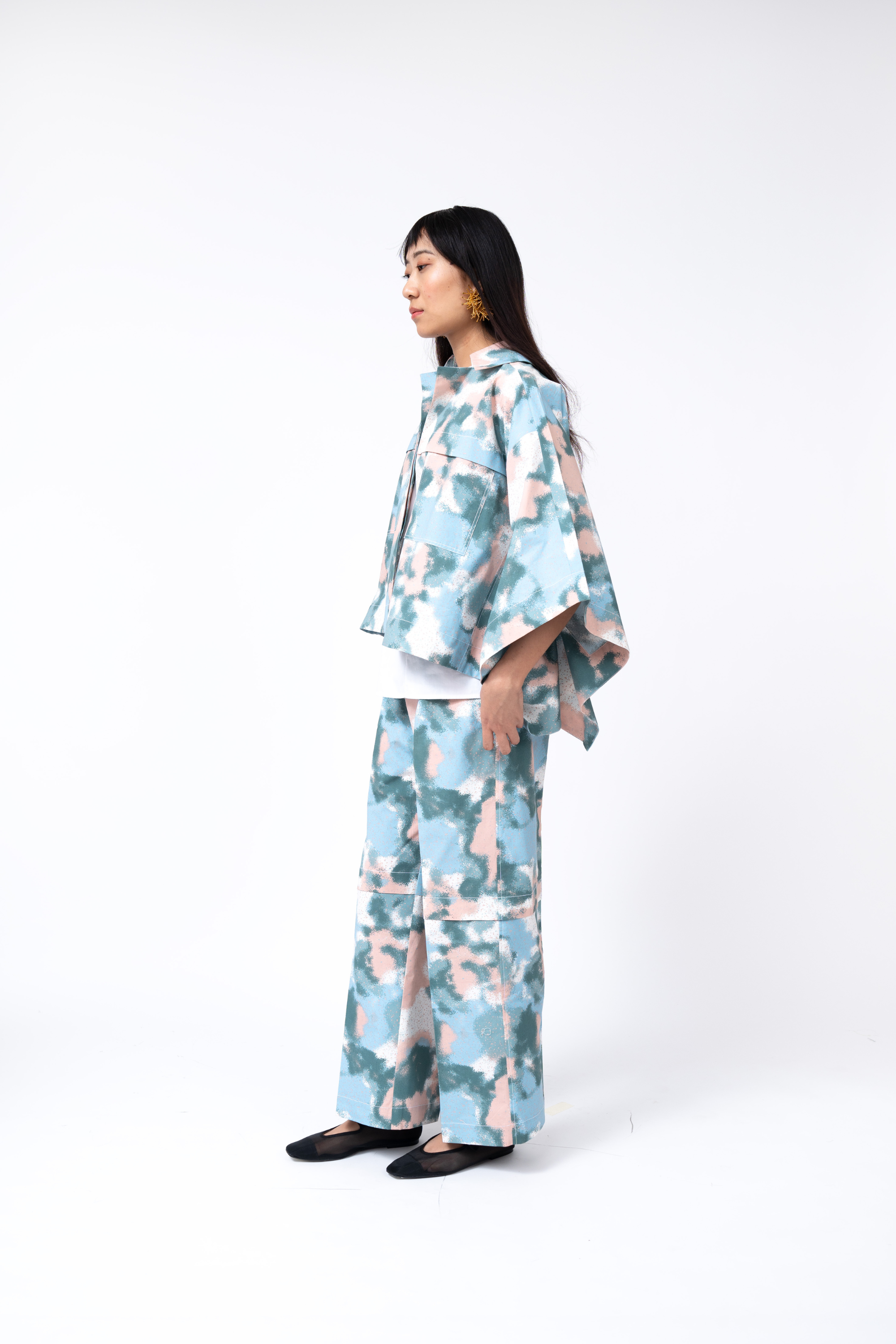 Spray Print Short Kimono Jacket