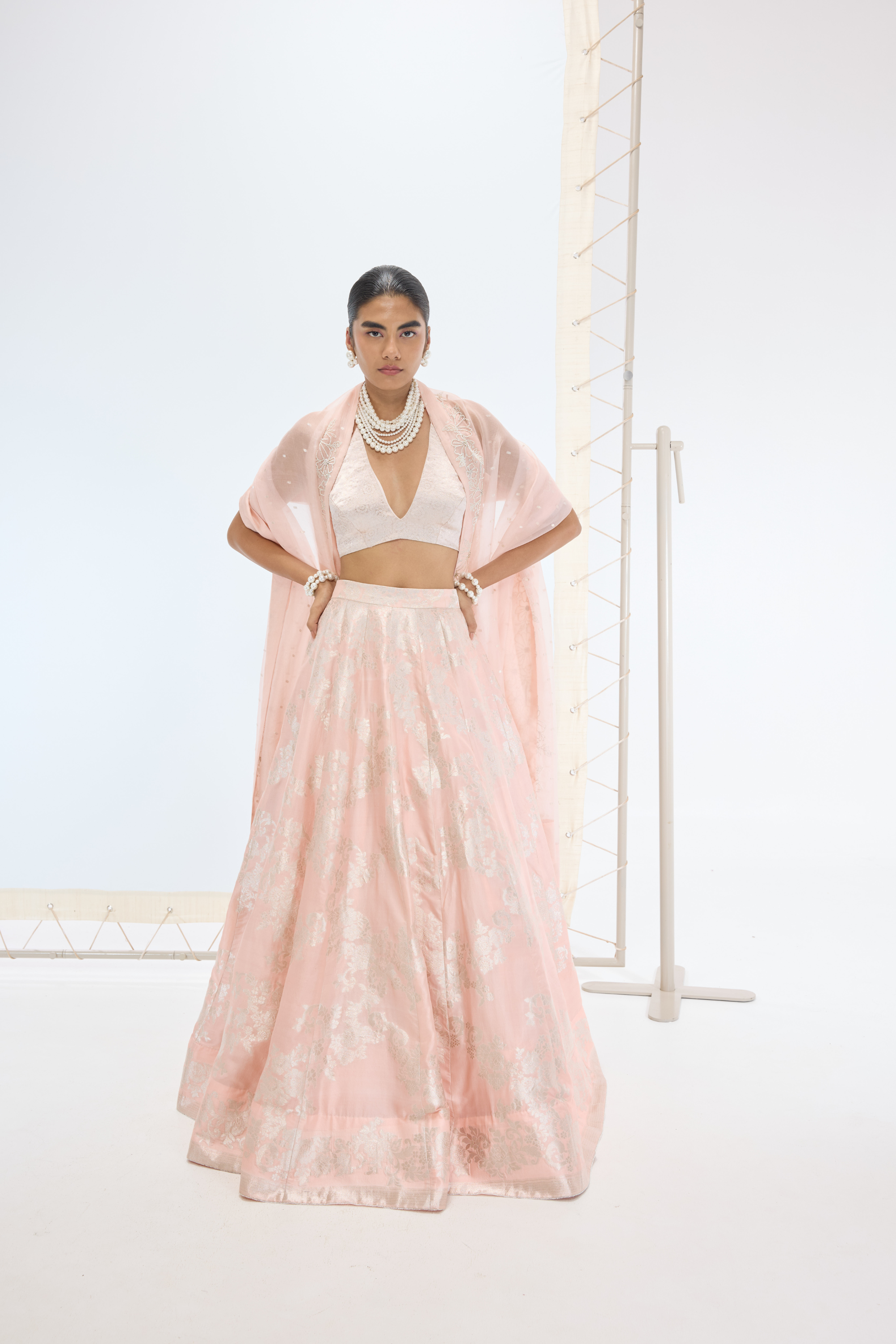 The Mia Lehenga Set In Peach