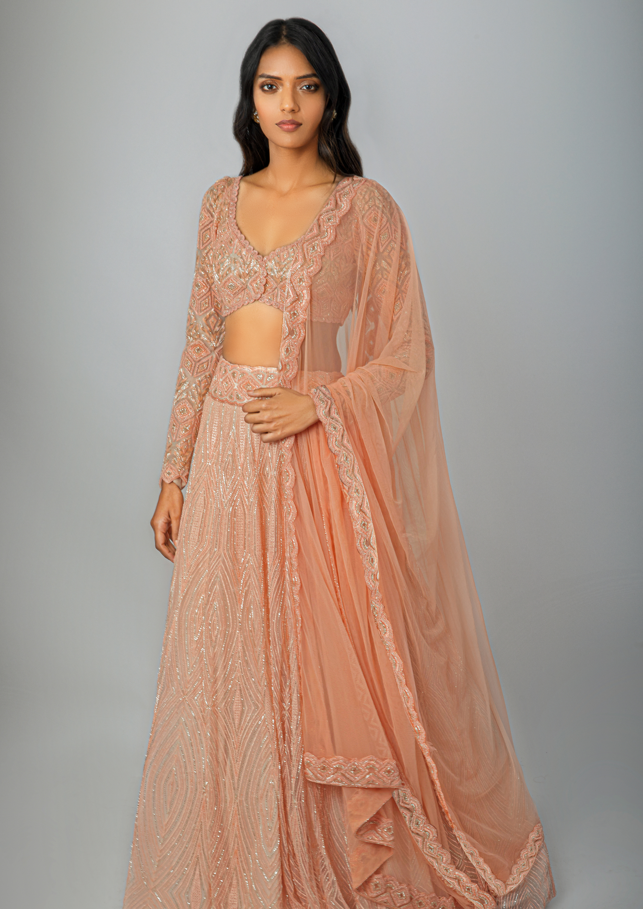Shocking Pink Lehenga Choli with Long Jacket – Roop Sari Palace