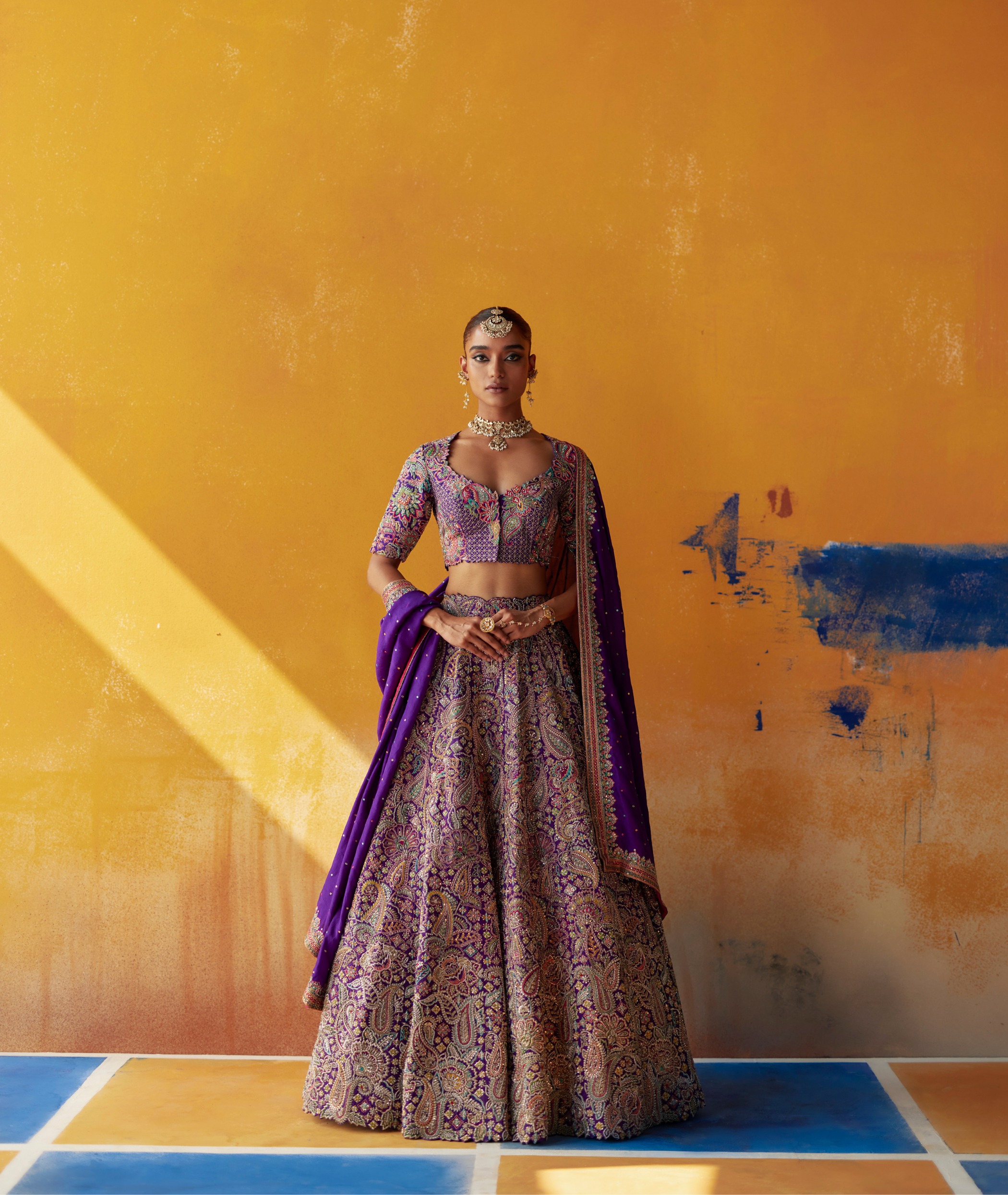 Buy Chanderi Silk Thread Work Purple and Yellow Trendy Designer Lehenga  Choli Online