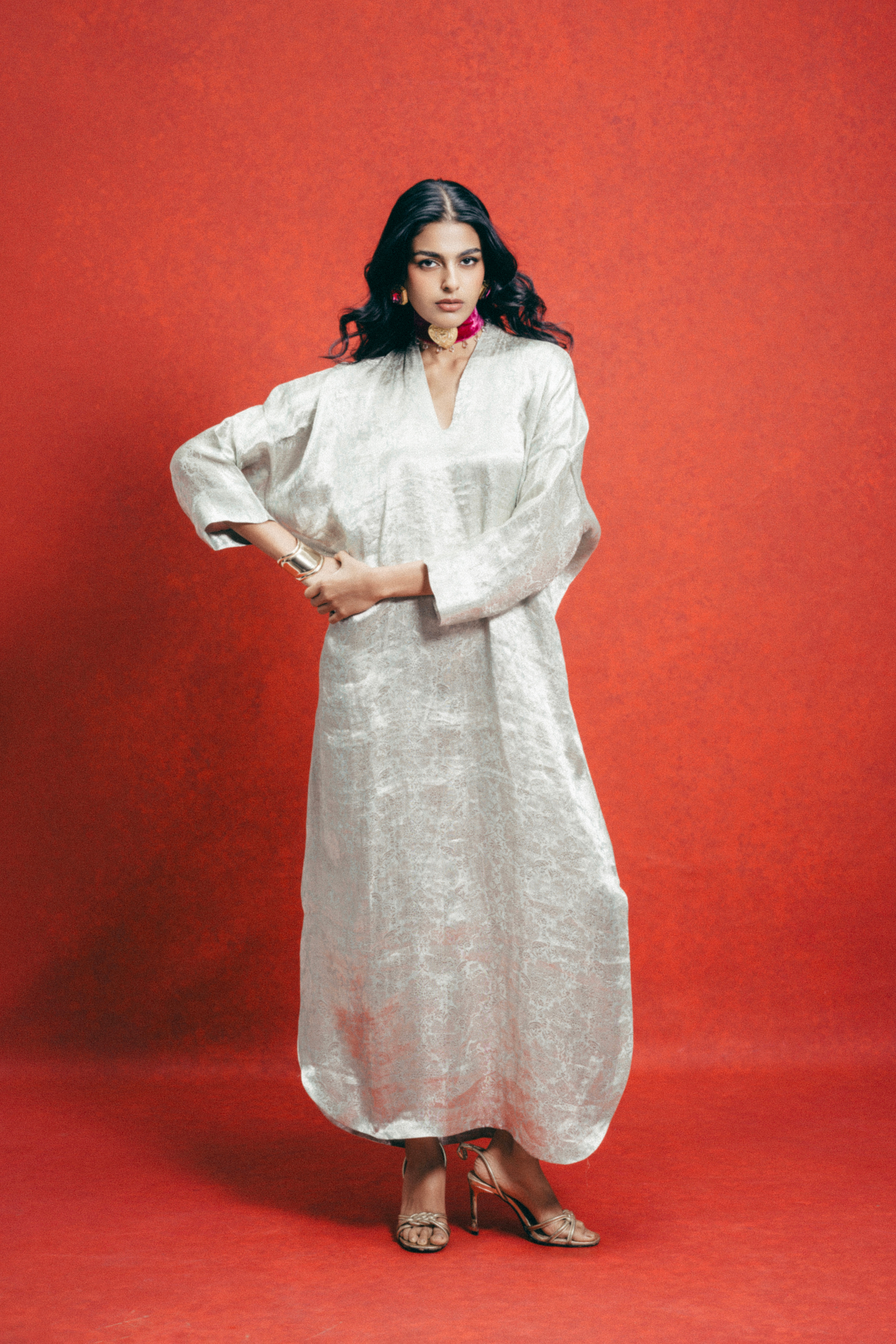 Handwoven Sea Green Banarasi Kaftan