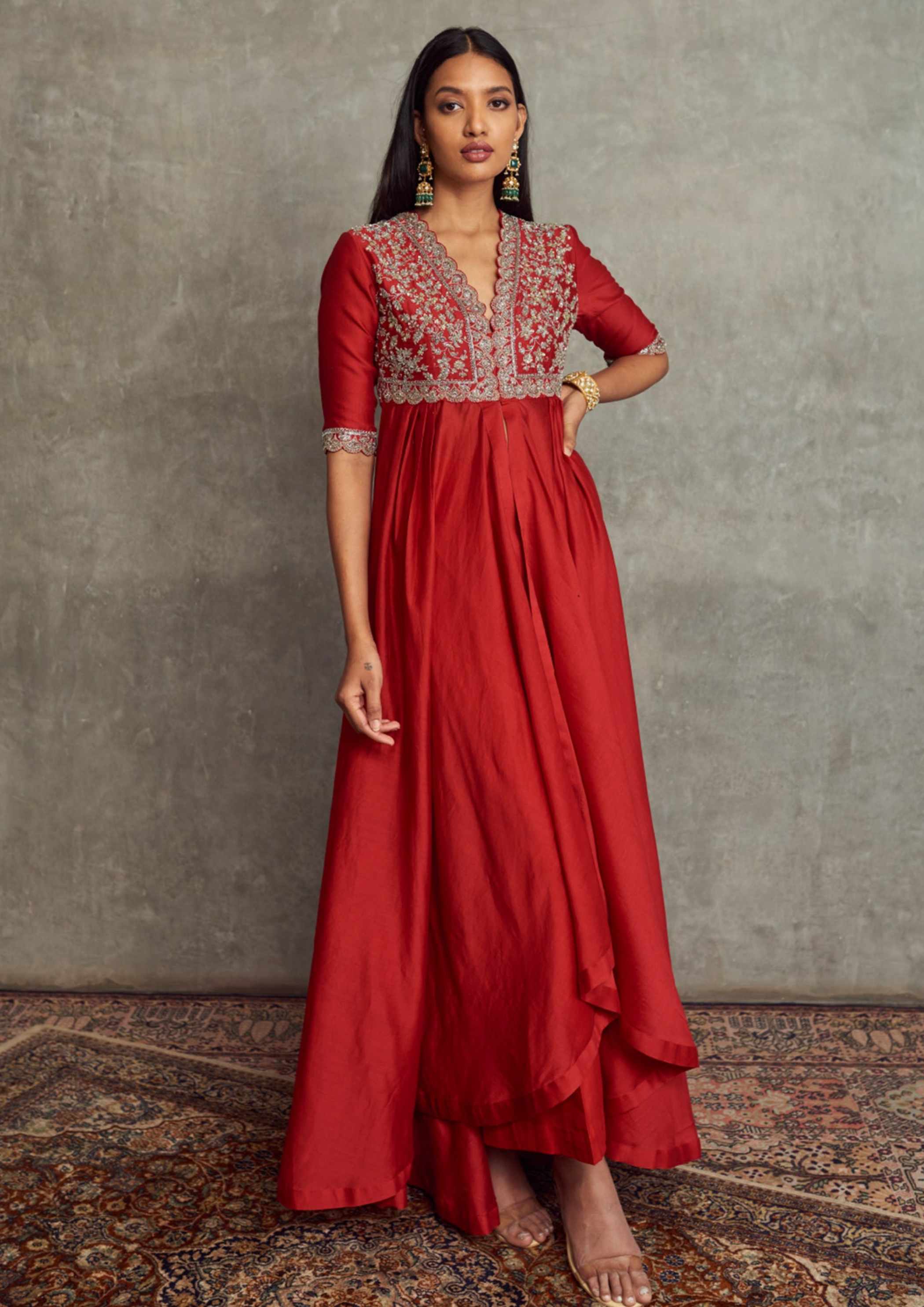 Embroidered High Low Anarkali With Palazzo